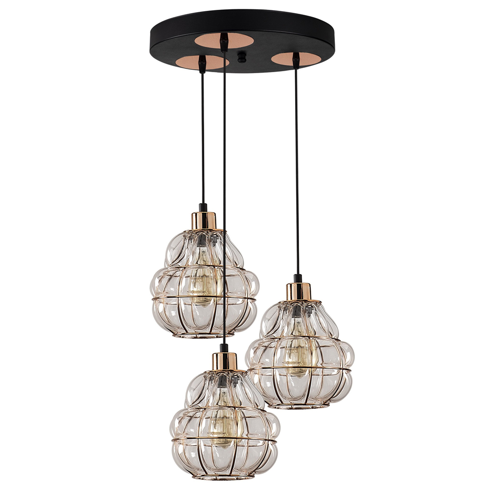 Lampa sufitowa Coradime x3 szklana gruszka na okrągłej podsufitce miedziana - zdjęcie 1