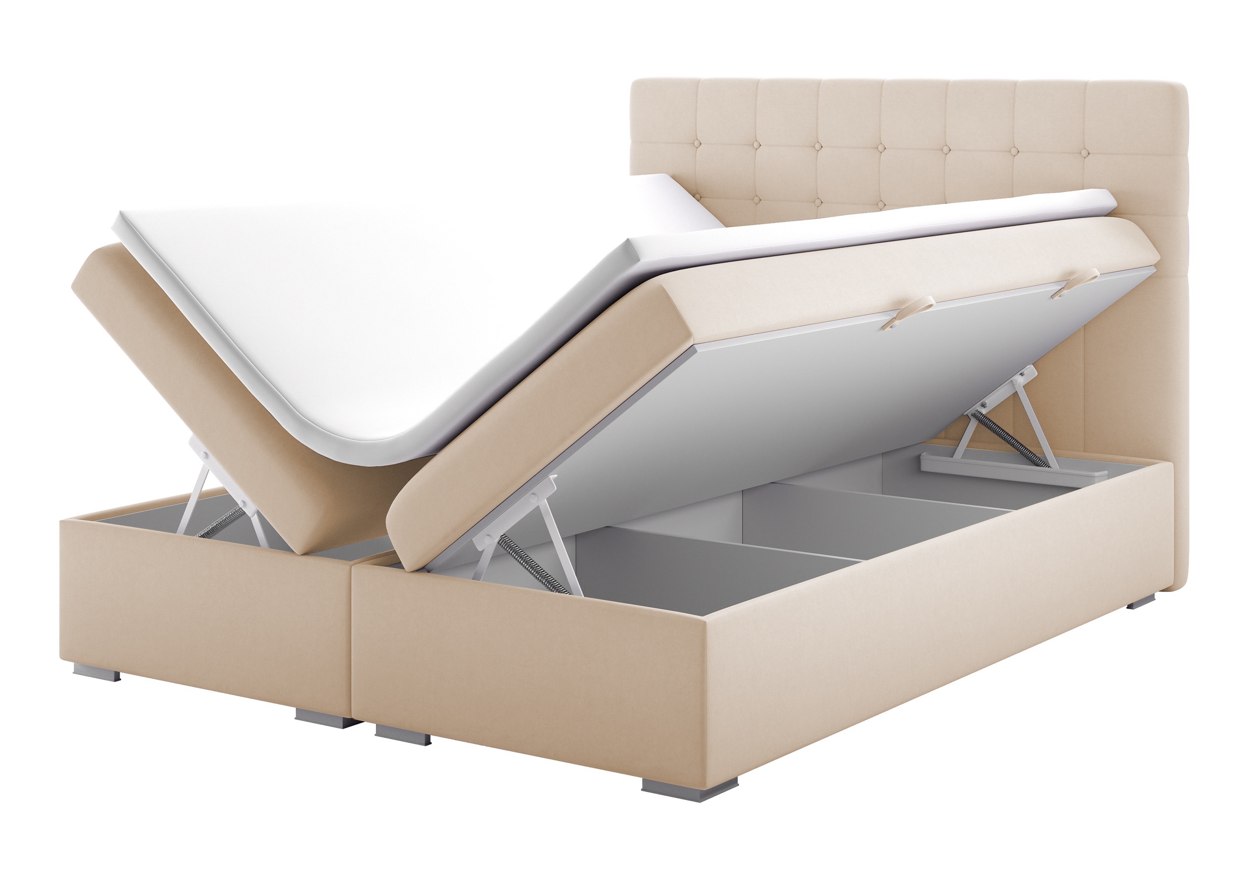 Łóżko kontynentalne 140x200 cm Mladena z pojemnikami i topperem beżowe welur hydrofobowy - zdjęcie 1