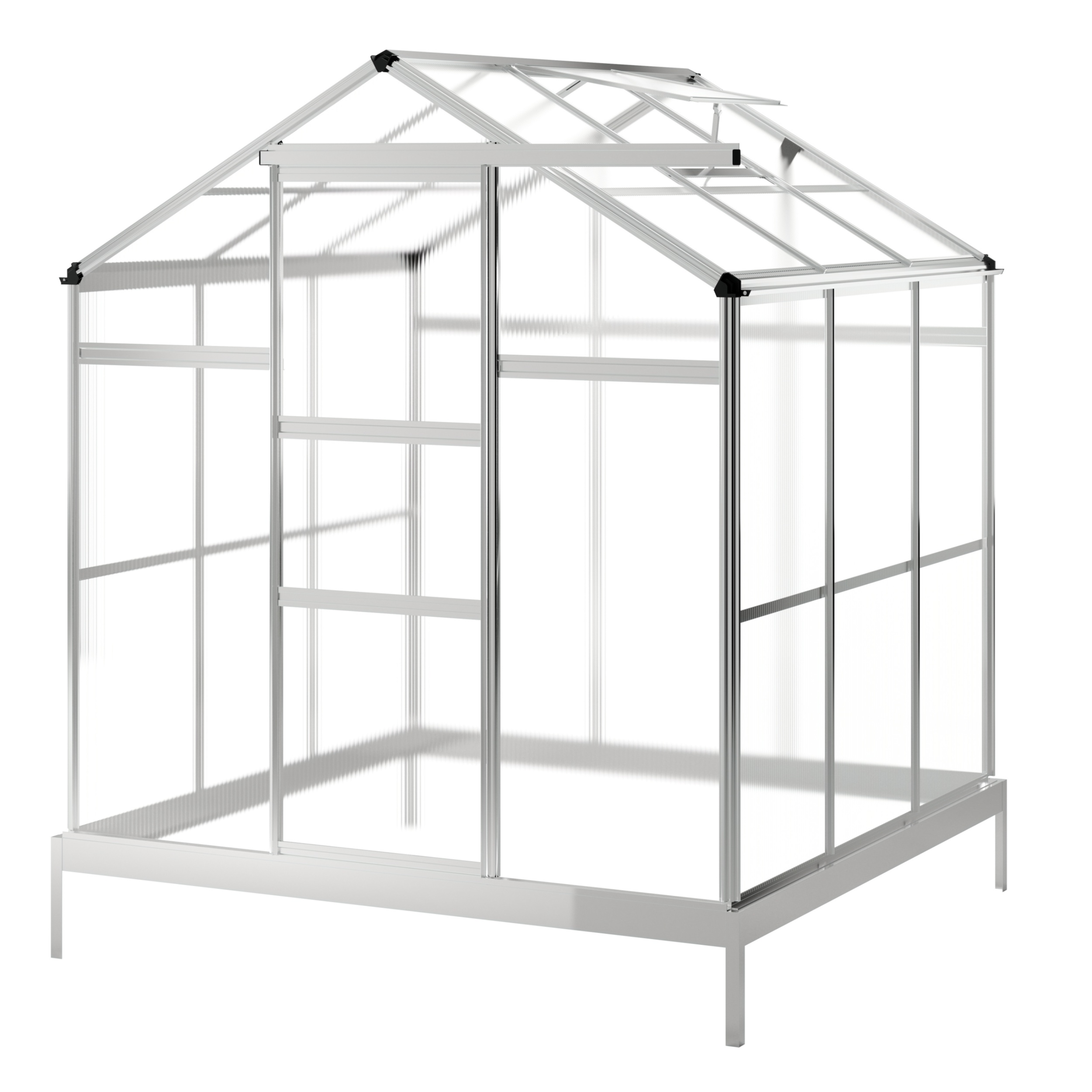 Szklarnia ogrodowa aluminiowa poliwęglanowa 3,4 m2 trzysekcyjna z fundamentem 184x185 cm srebrna - zdjęcie 1