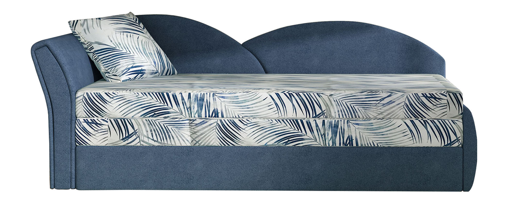 Kanapa rozkładana Adel z pojemnikiem niebieska z roślinnym motywem lewostronna - zdjęcie 1