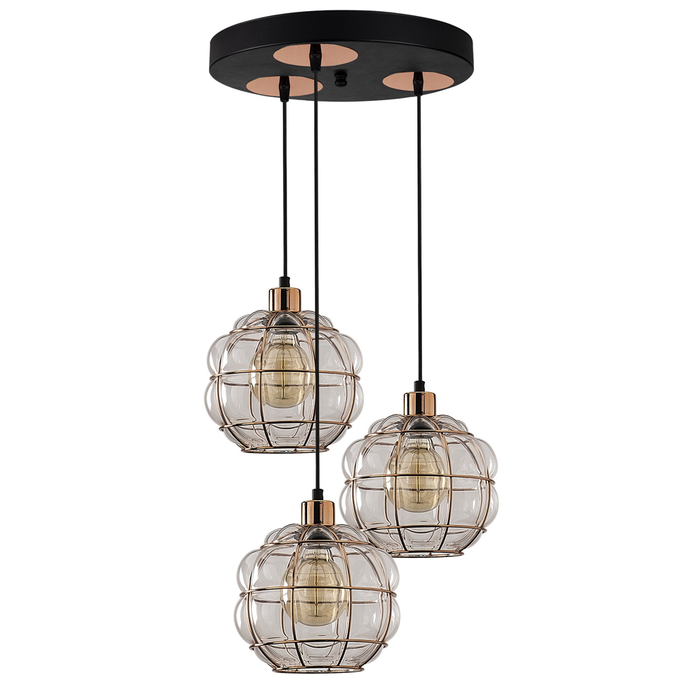 Lampa sufitowa Coradime x3 szklana na okrągłej podsufitce miedziana - zdjęcie 1