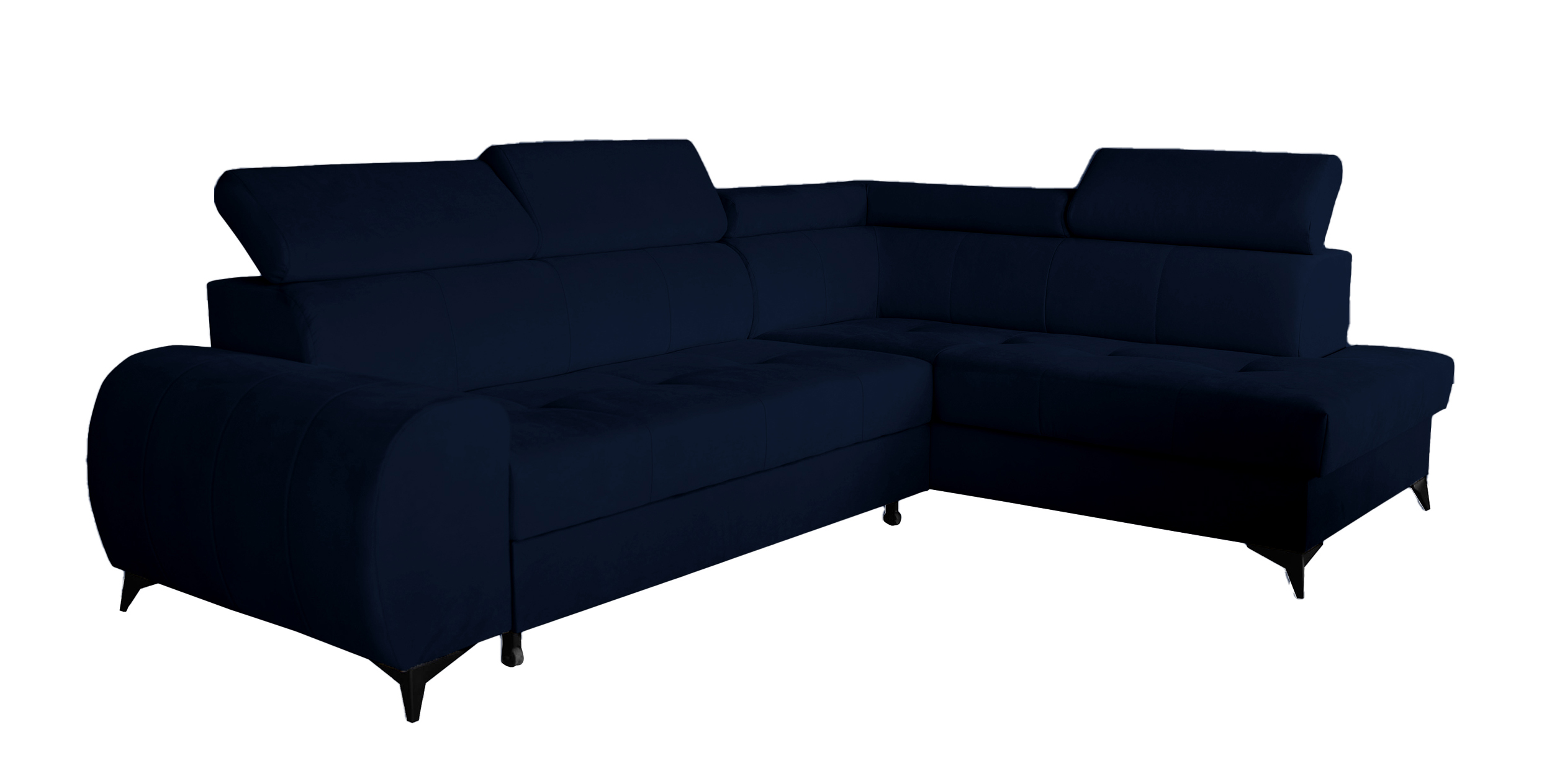 Narożnik z funkcją spania Palawano L-kształtny z pojemnikiem granatowy velvet prawostronny - zdjęcie 1