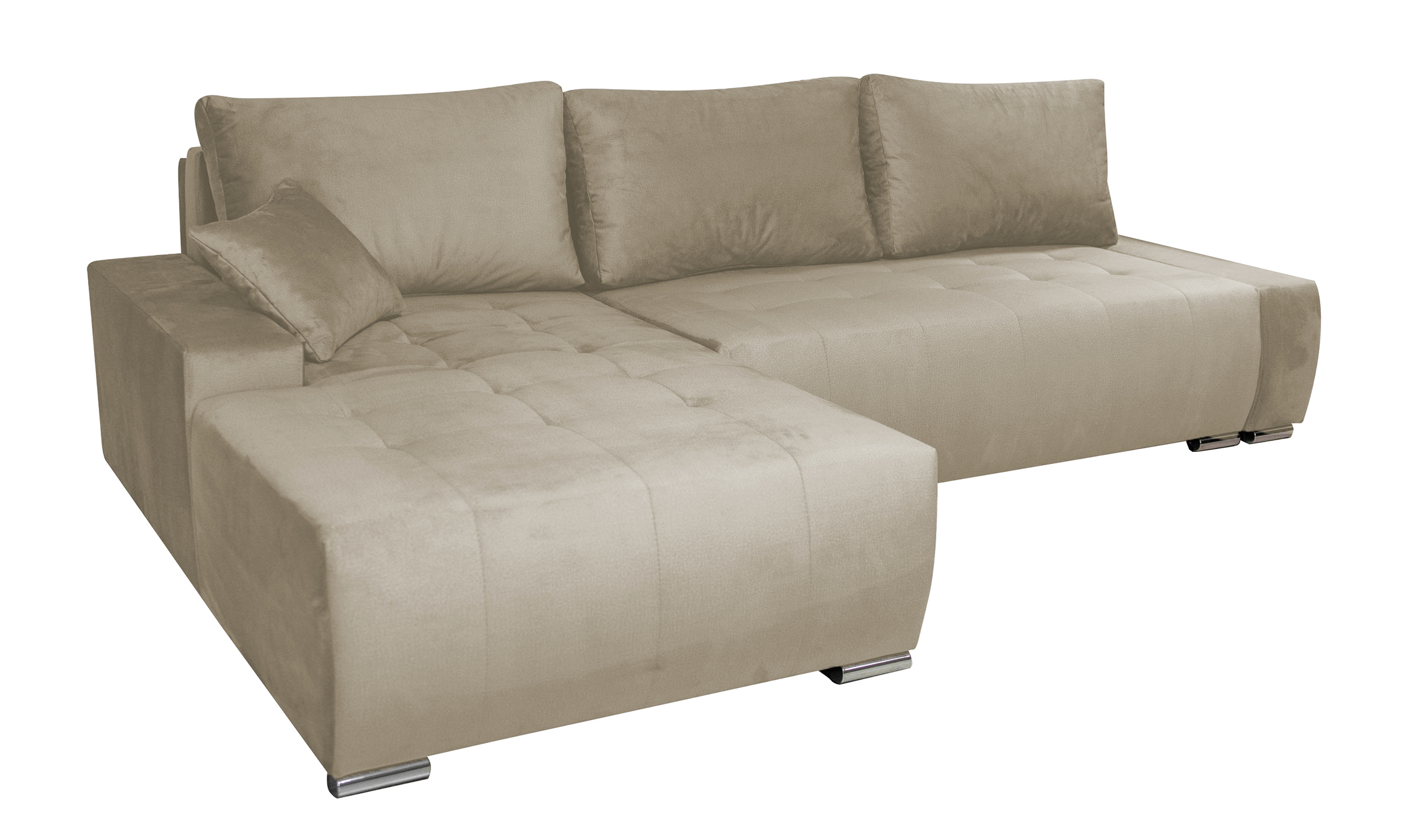 Narożnik z funkcją spania Manados L-kształtny z pojemnikiem szarobeżowy velvet lewostronny - zdjęcie 1