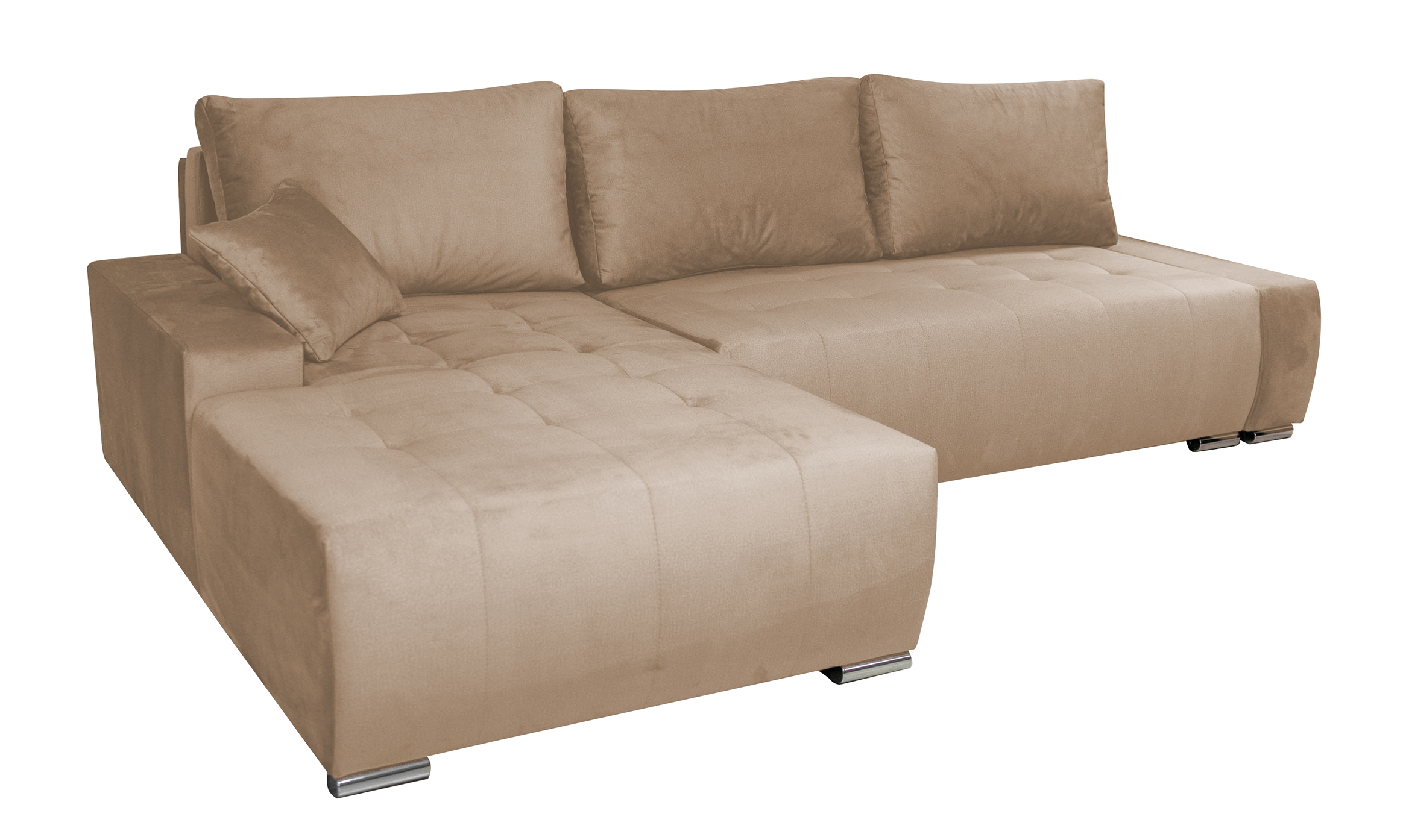 Narożnik z funkcją spania Manados L-kształtny z pojemnikiem jasnobeżowy velvet lewostronny - zdjęcie 1