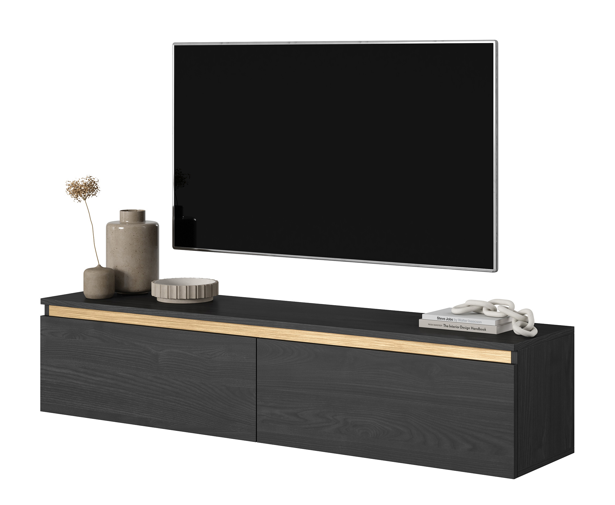 Szafka RTV Seney 140 cm  Czarny jesion ze złotą wstawką - zdjęcie 1