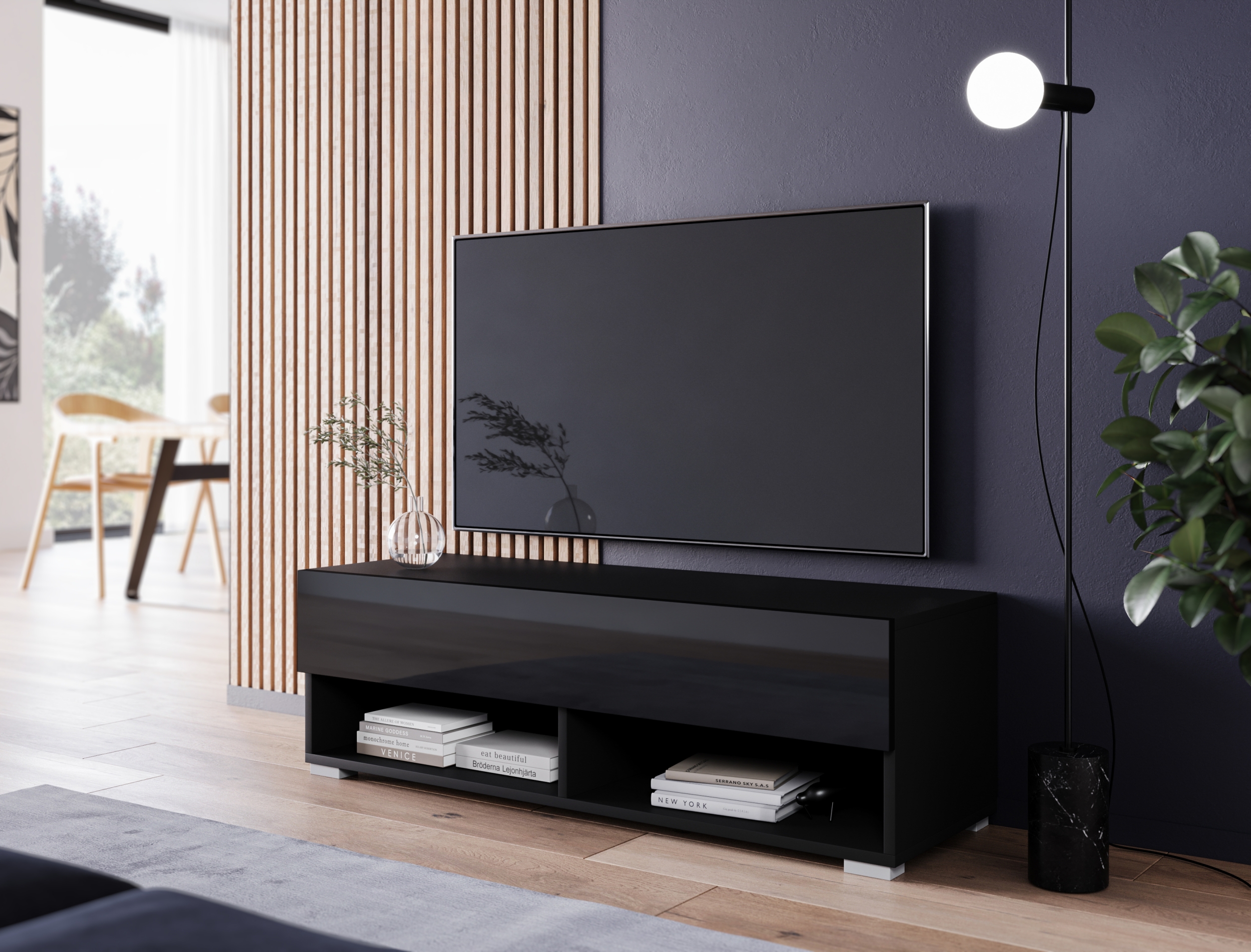 Szafka RTV Wander 100 cm czarny grafit / czarny połysk