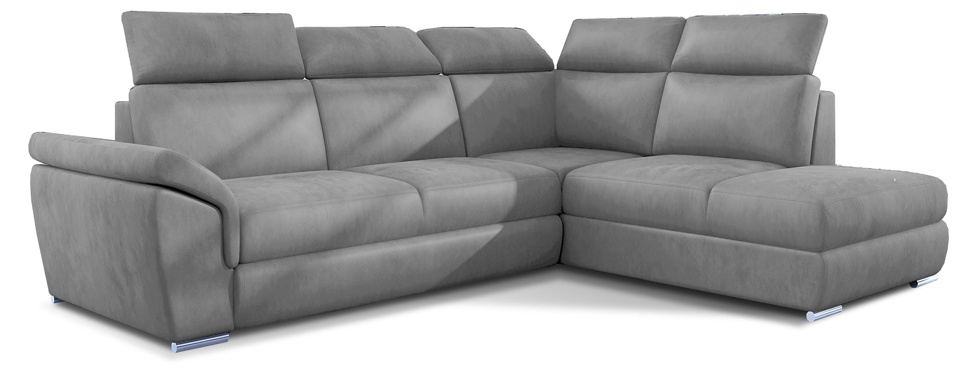 Narożnik z funkcją spania Kaoci L-kształtny z pojemnikiem szary welwet hydrofobowy prawostronny - zdjęcie 1