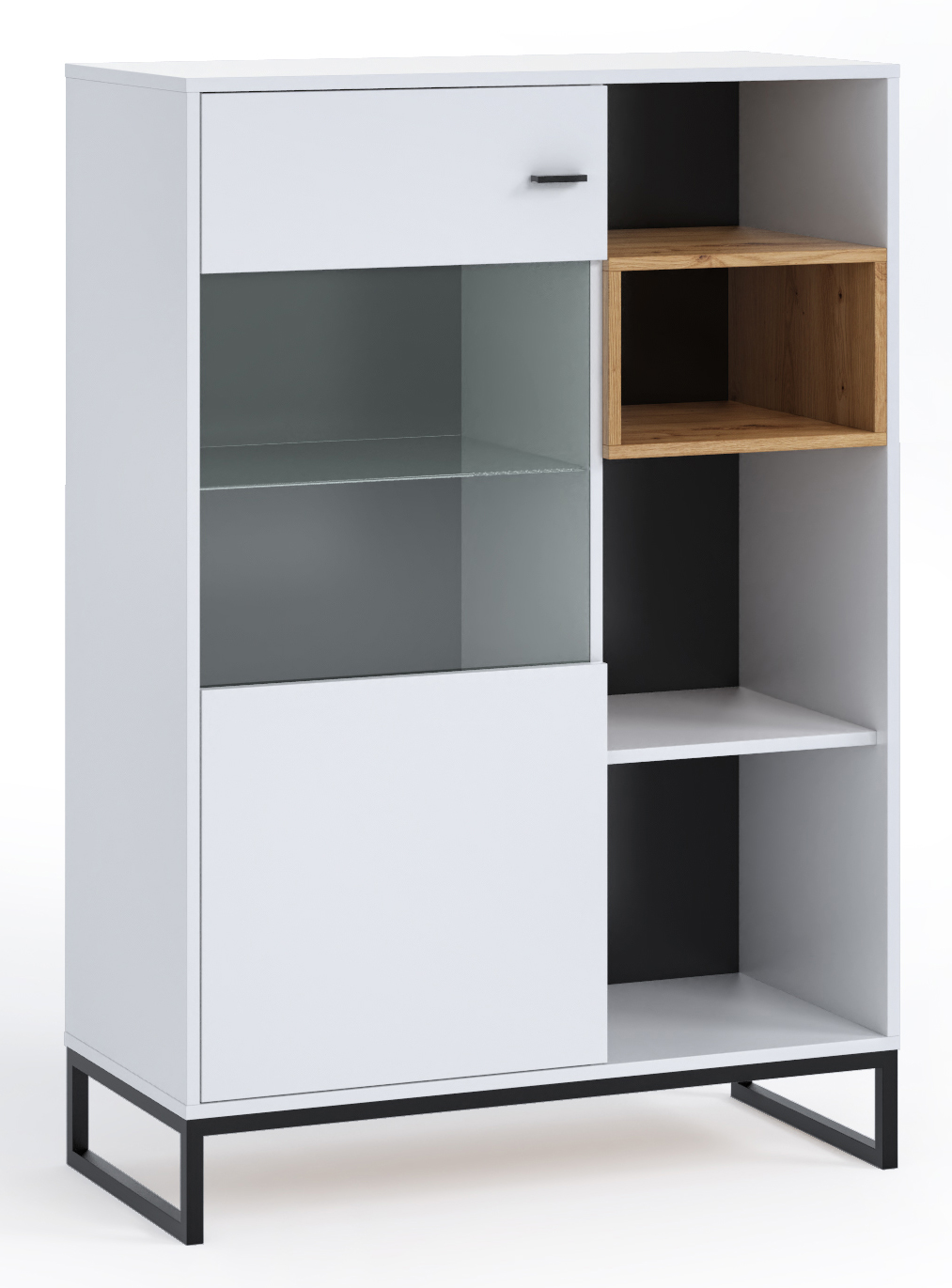 Witryna jednodrzwiowa Bonila 90 cm niska biała / dąb artisan - zdjęcie 1