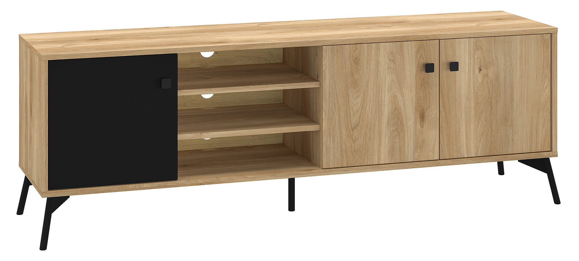 Szafka RTV Sivly 160 cm dąb castello/czarny - zdjęcie 1