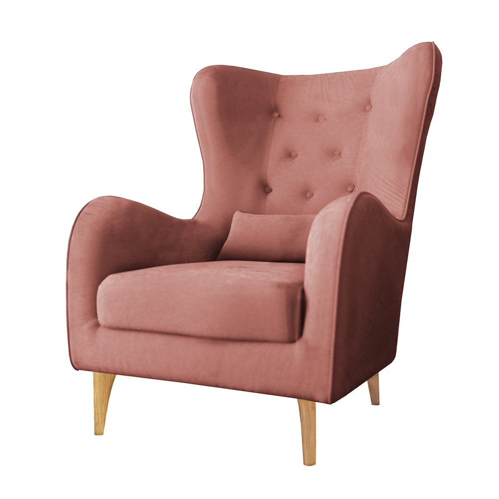 Fotel uszak Calmino Duży różowy velvet - zdjęcie 1