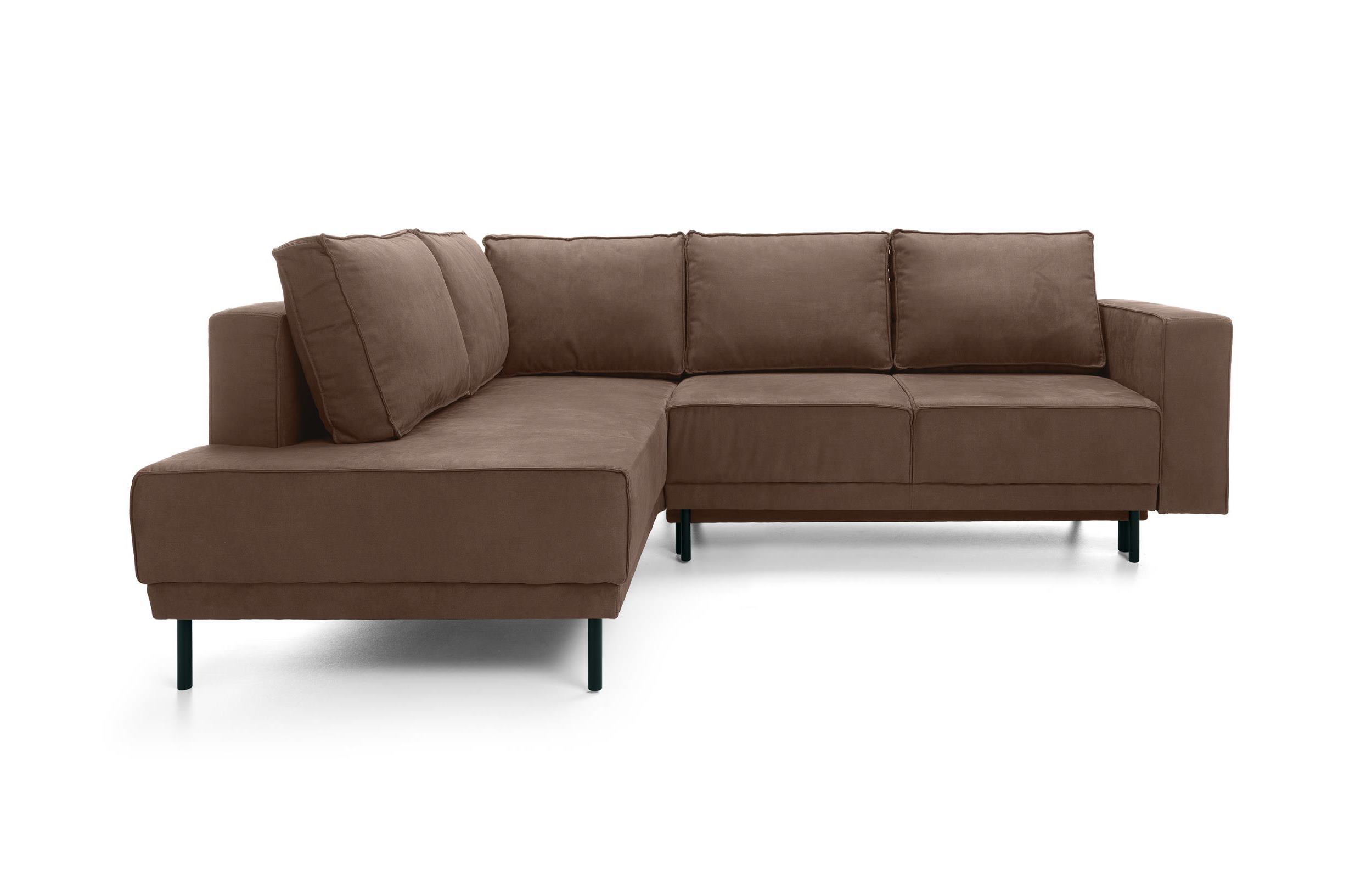 Narożnik z funkcją spania Rodario z pojemnikiem brązowy hydrofobowy lewostronny