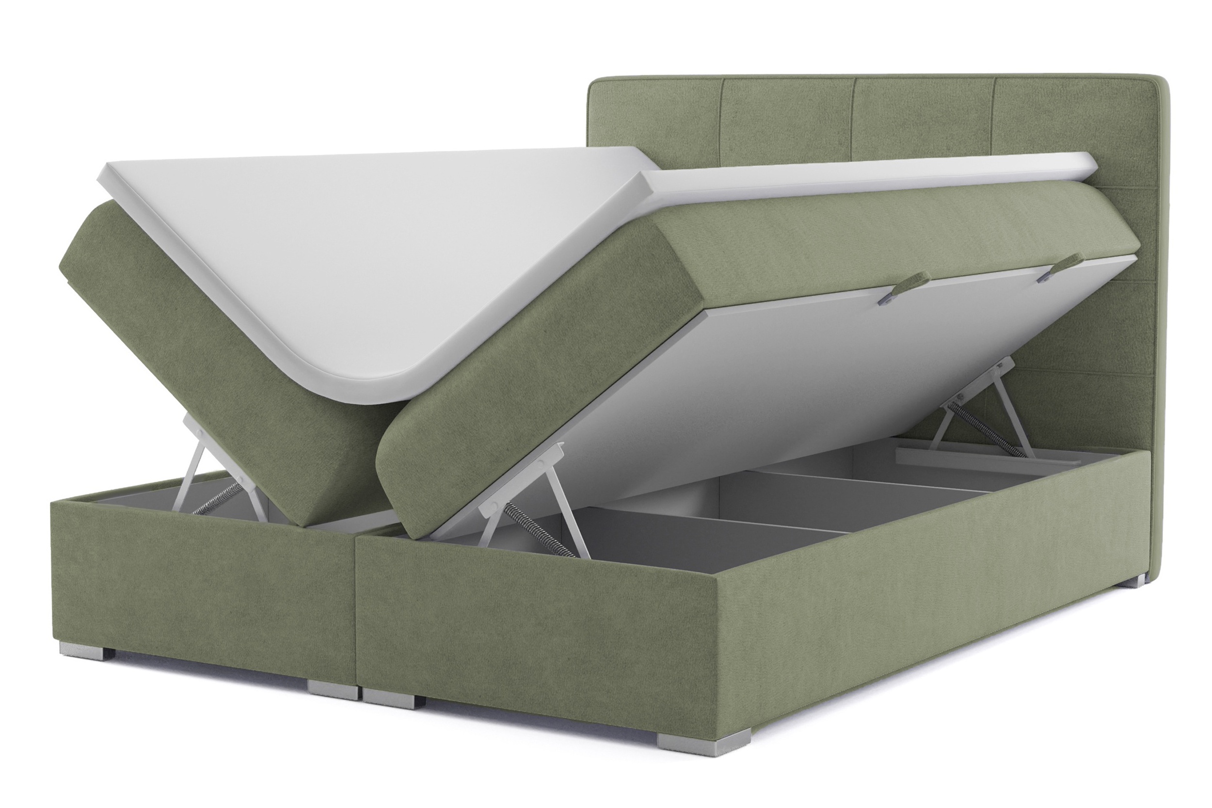 Łóżko kontynentalne 160x200 cm Bongiorno z pojemnikami i topperem oliwkowe welur hydrofobowy - zdjęcie 1