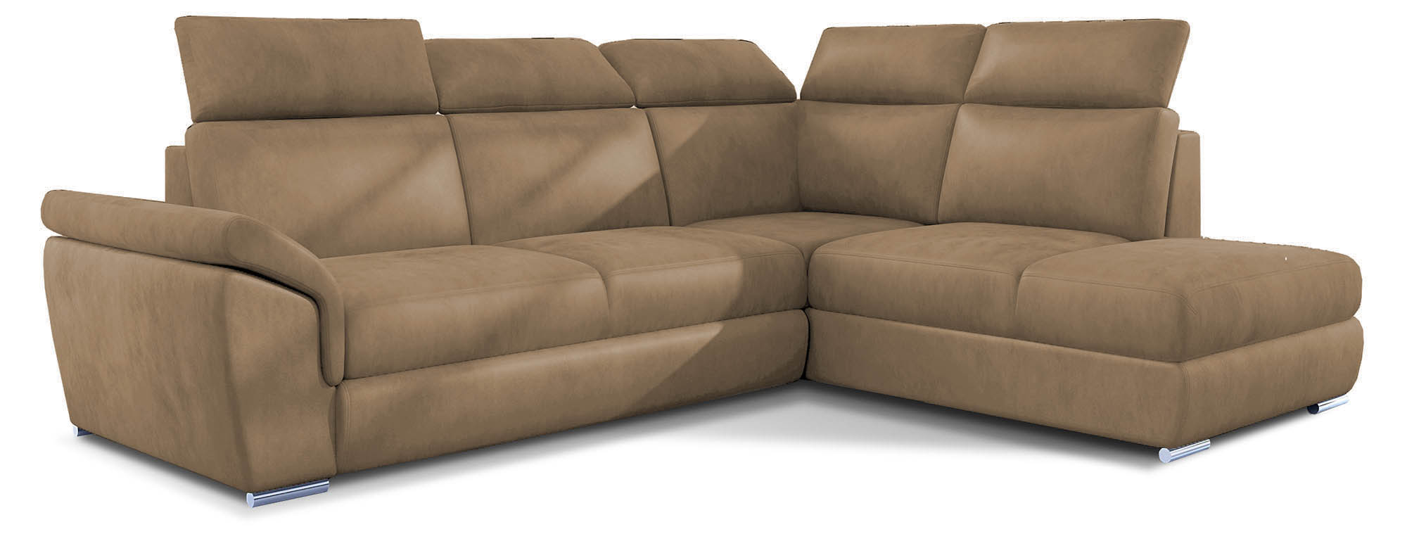 Narożnik z funkcją spania Kaoci L-kształtny z pojemnikiem brązowy welwet hydrofobowy prawostronny - zdjęcie 1