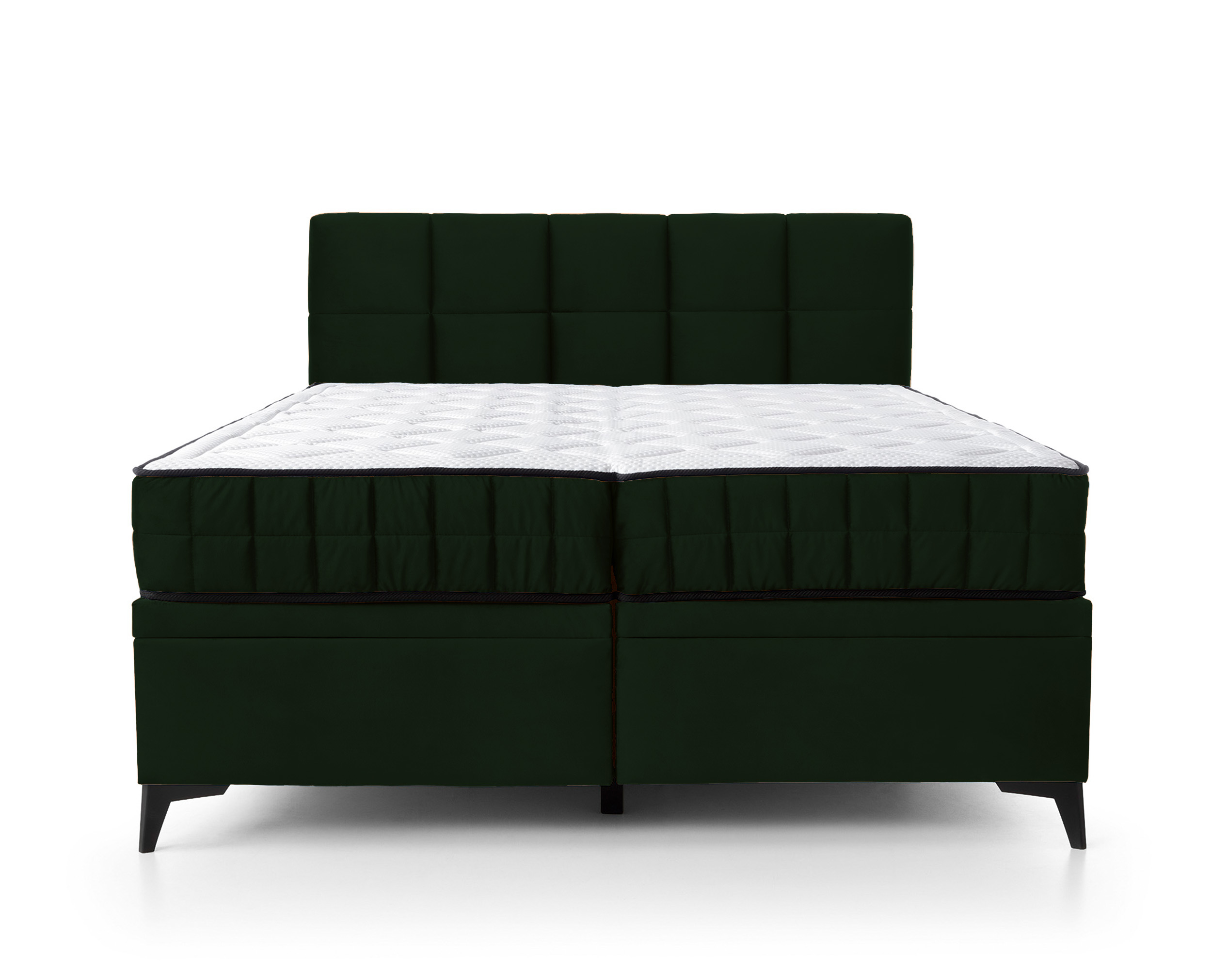 Łóżko kontynentalne 180x200 cm Beriano z pojemnikami i materacem butelkowa zieleń welur - zdjęcie 1