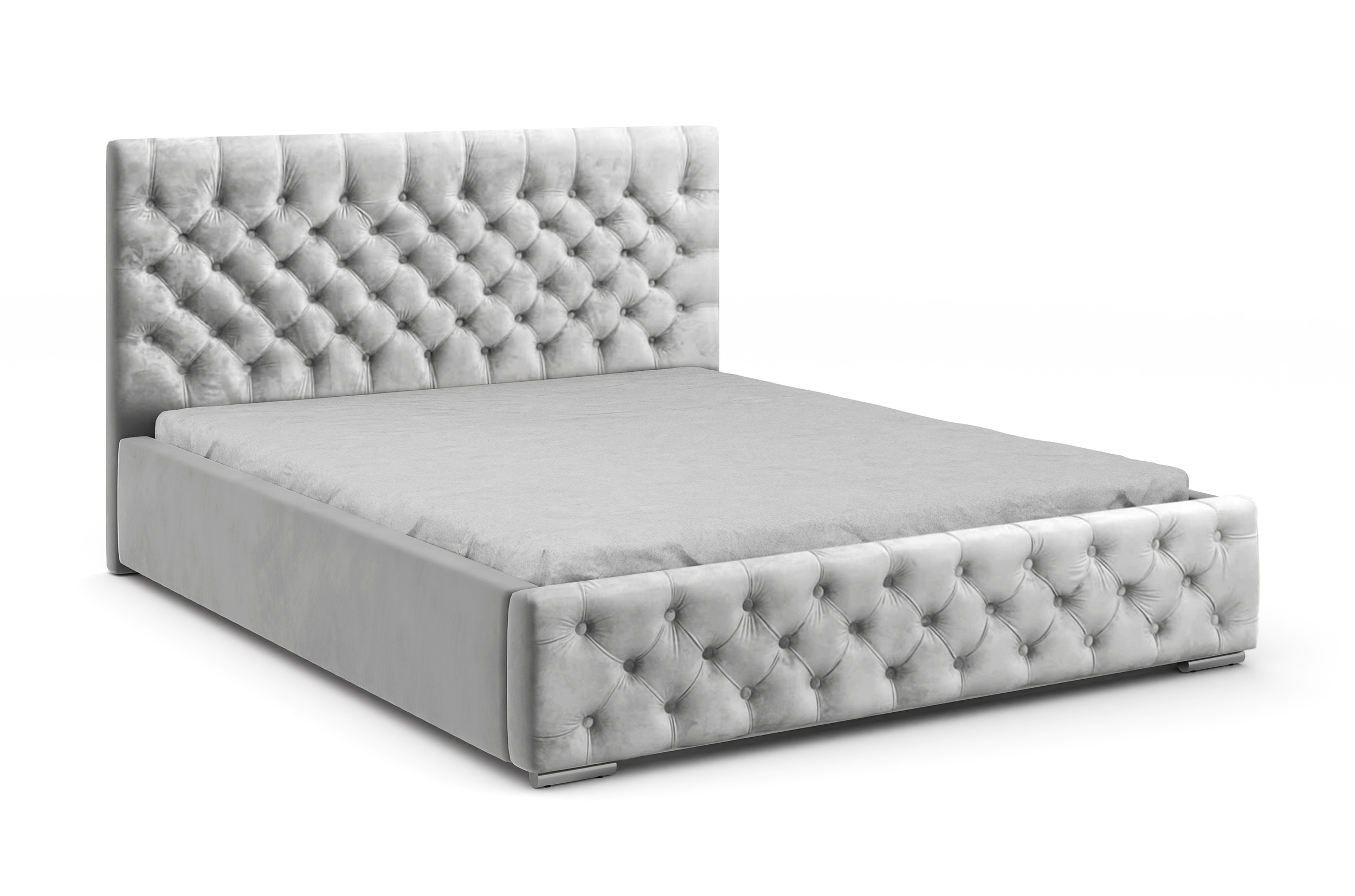 Łóżko tapicerowane 160x200 cm Chestello jasnoszare z pojemnikiem steleż metalowy podnośnik gazowy - zdjęcie 1