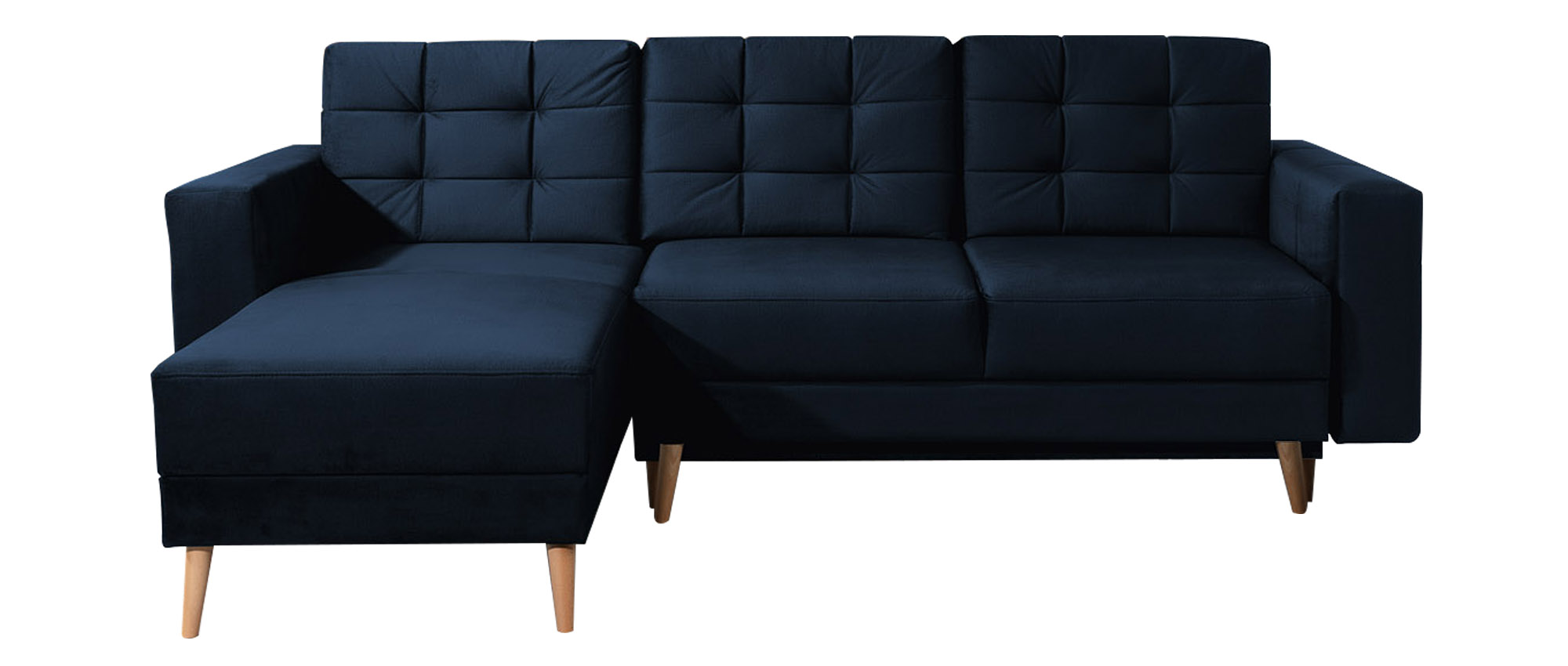 Narożnik z funkcją spania Masime L-kształtny z pojemnikiem uniwersalny granatowy welur hydrofobowy - zdjęcie 1