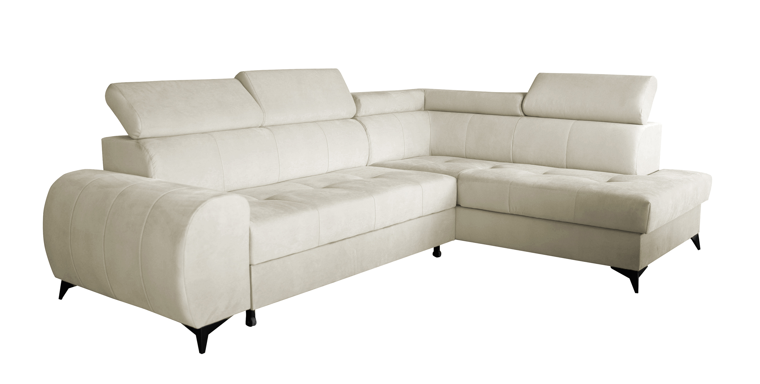 Narożnik z funkcją spania Palawano L-kształtny z pojemnikiem kremowy velvet prawostronny - zdjęcie 1