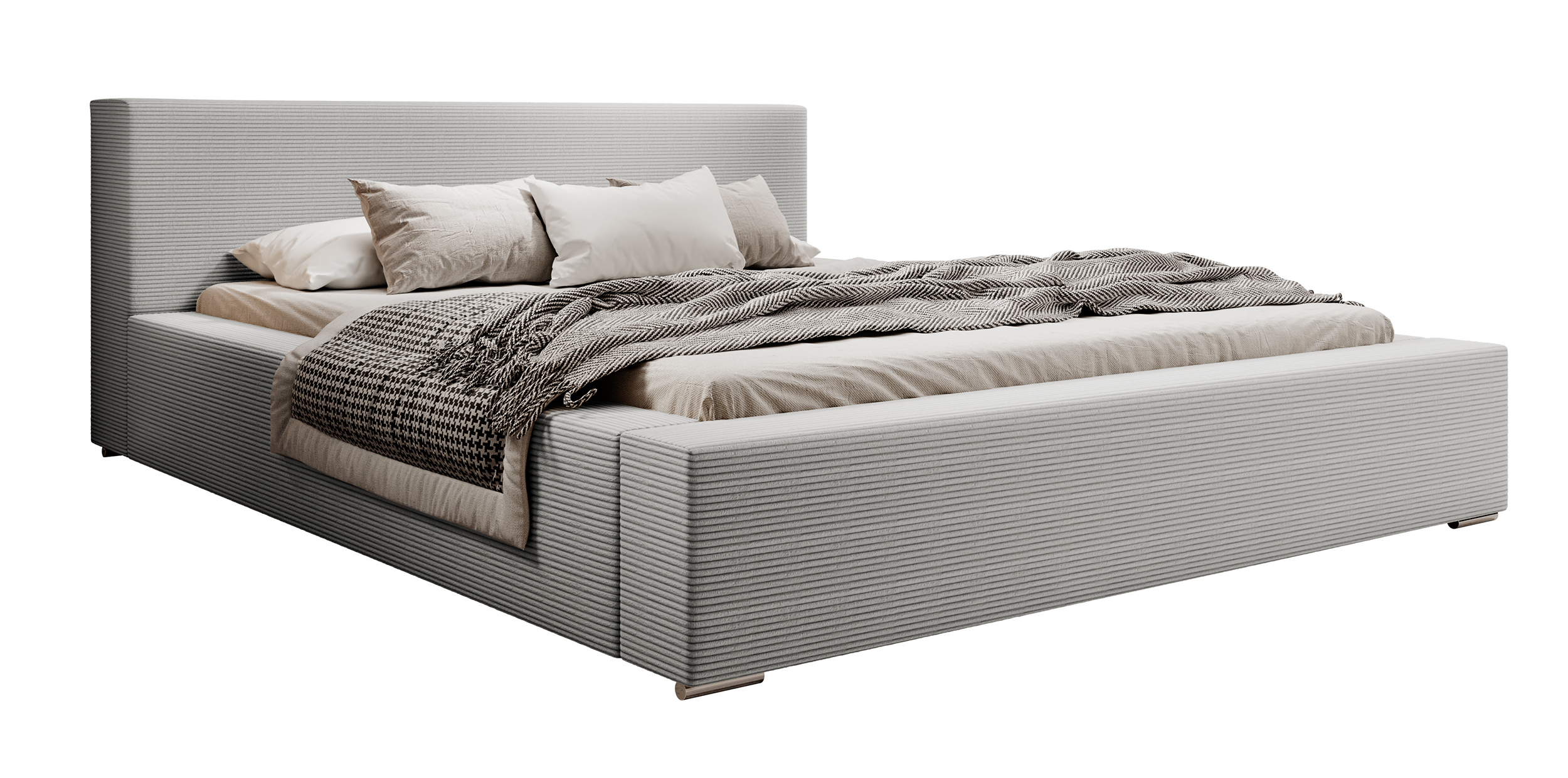 Łóżko tapicerowane 180x200 cm Pancetto z pojemnikiem jasnoszary sztruks - zdjęcie 1