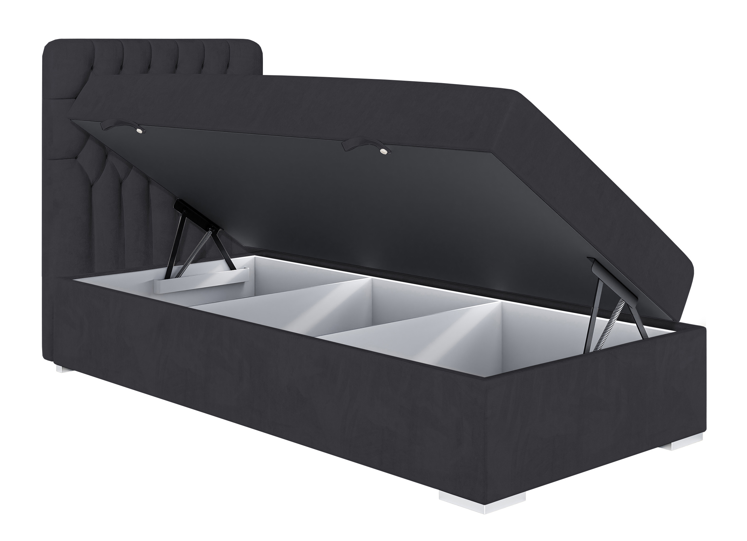 Łóżko kontynentalne 90x200 cm Persival z pojemnikiem i topperem ciemnoszare welur lewostronne - zdjęcie 1