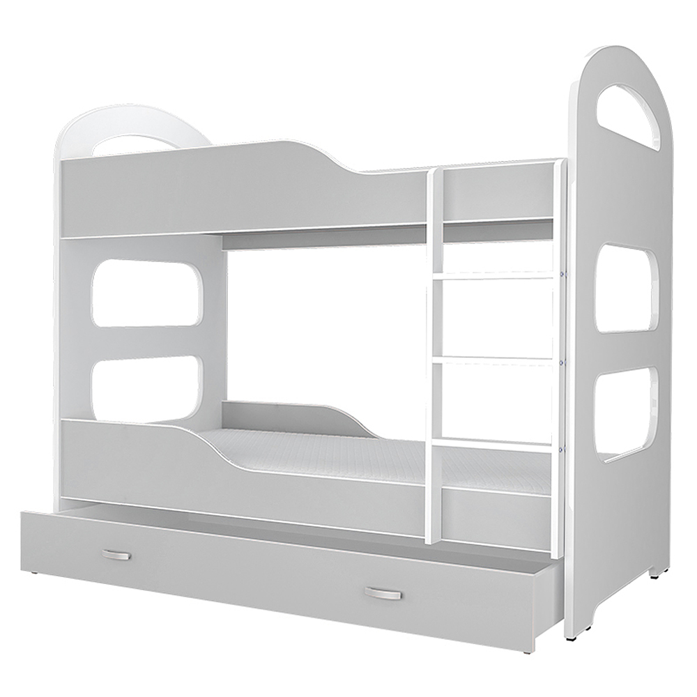 Łóżko dziecięce piętrowe Domeino z szufladą i materacem - zdjęcie 1