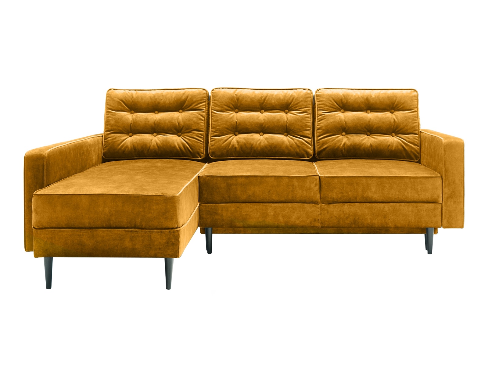 Narożnik z funkcją spania Juttic 227 cm L-kształtny z pojemnikiem musztardowy welwet lewostronny - zdjęcie 1