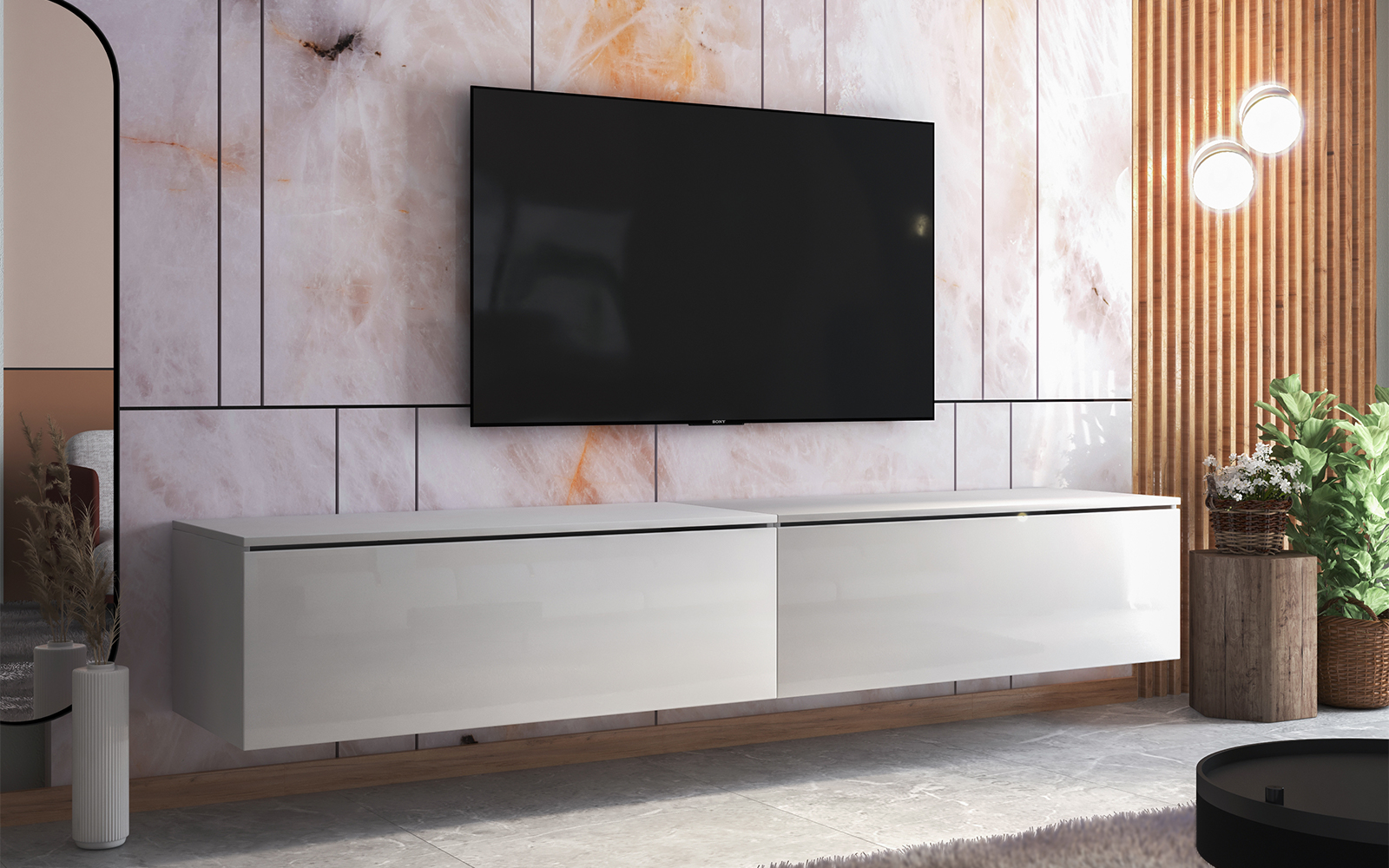 Szafka RTV Skylara 200 cm Biały mat/ biały połysk - zdjęcie 18