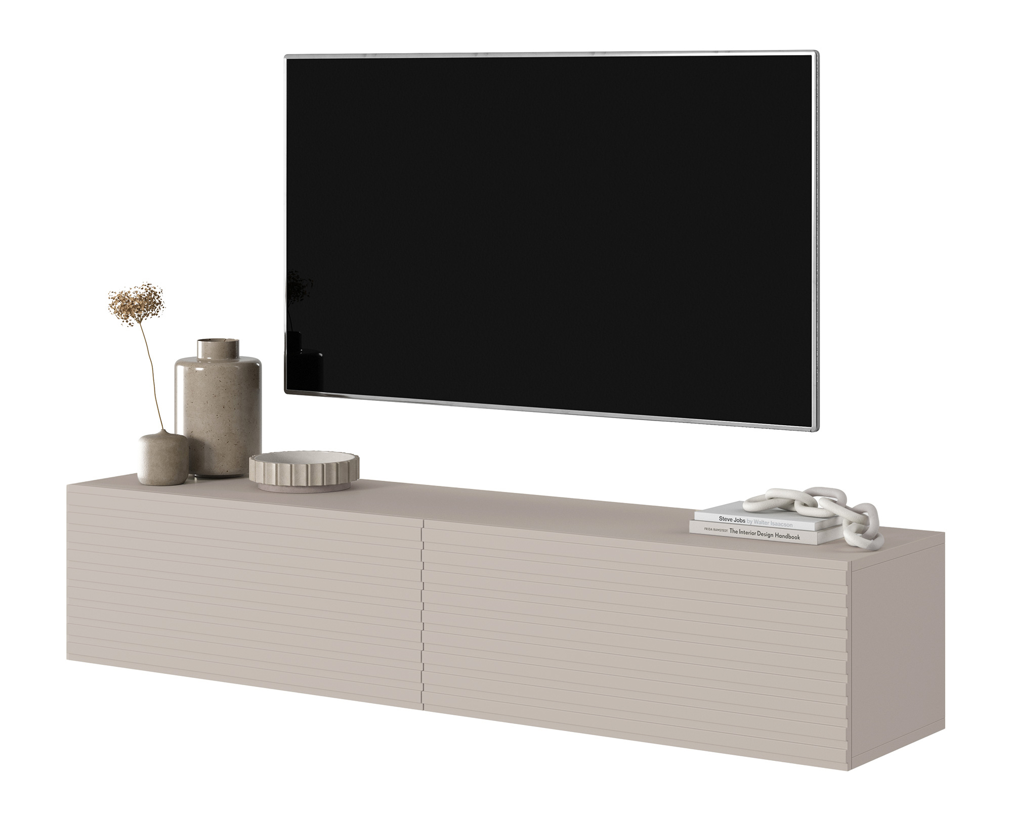 Szafka RTV Pavas 140 cm Szary beż z lamelowym frontem - zdjęcie 1