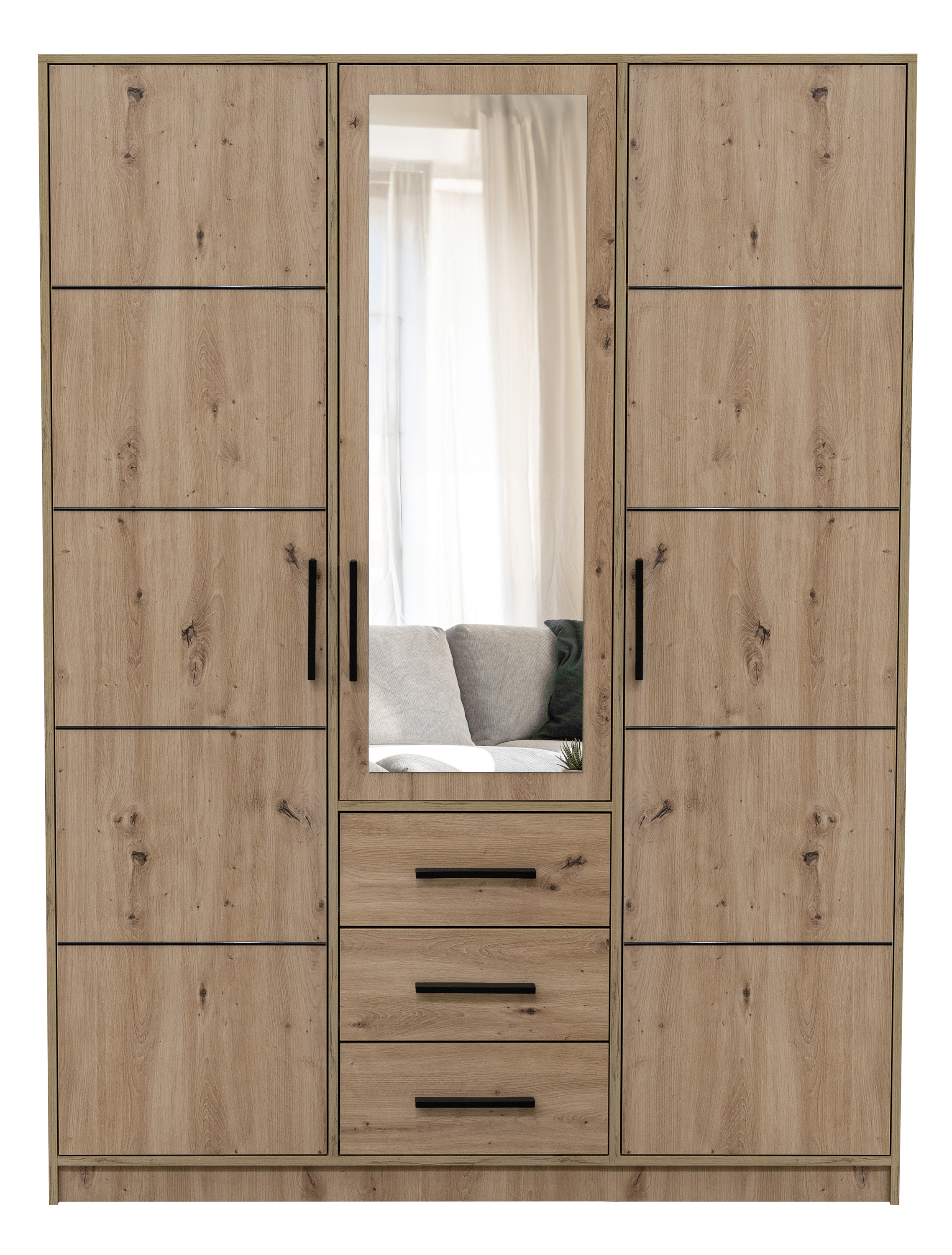 Szafa Laveno z lustrem i trzema szufladami 149 cm dąb artisan - zdjęcie 1