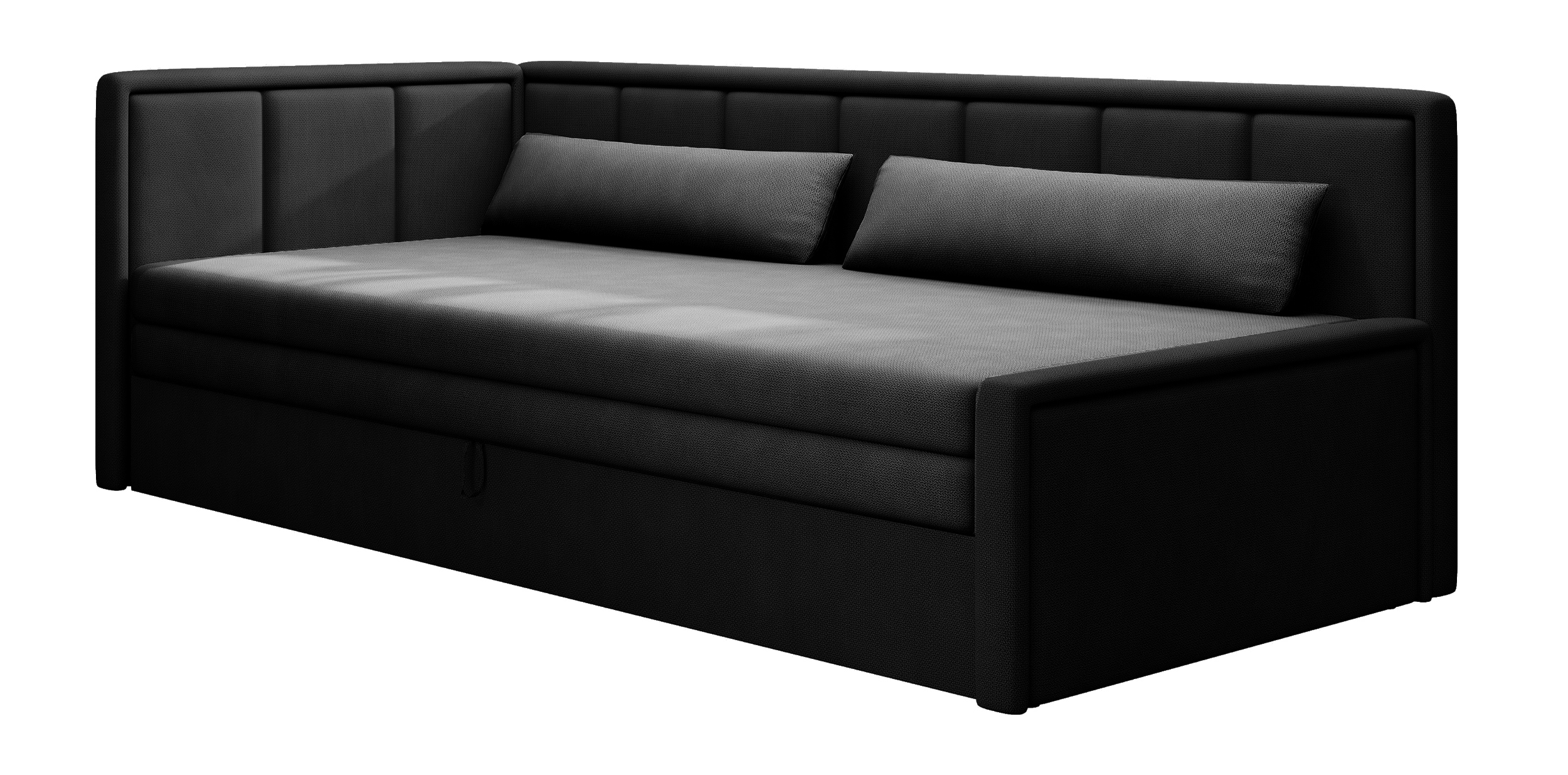 Łóżko młodzieżowe Caprili z pojemnikiem szare/czarne plecionka lewostronne - zdjęcie 1