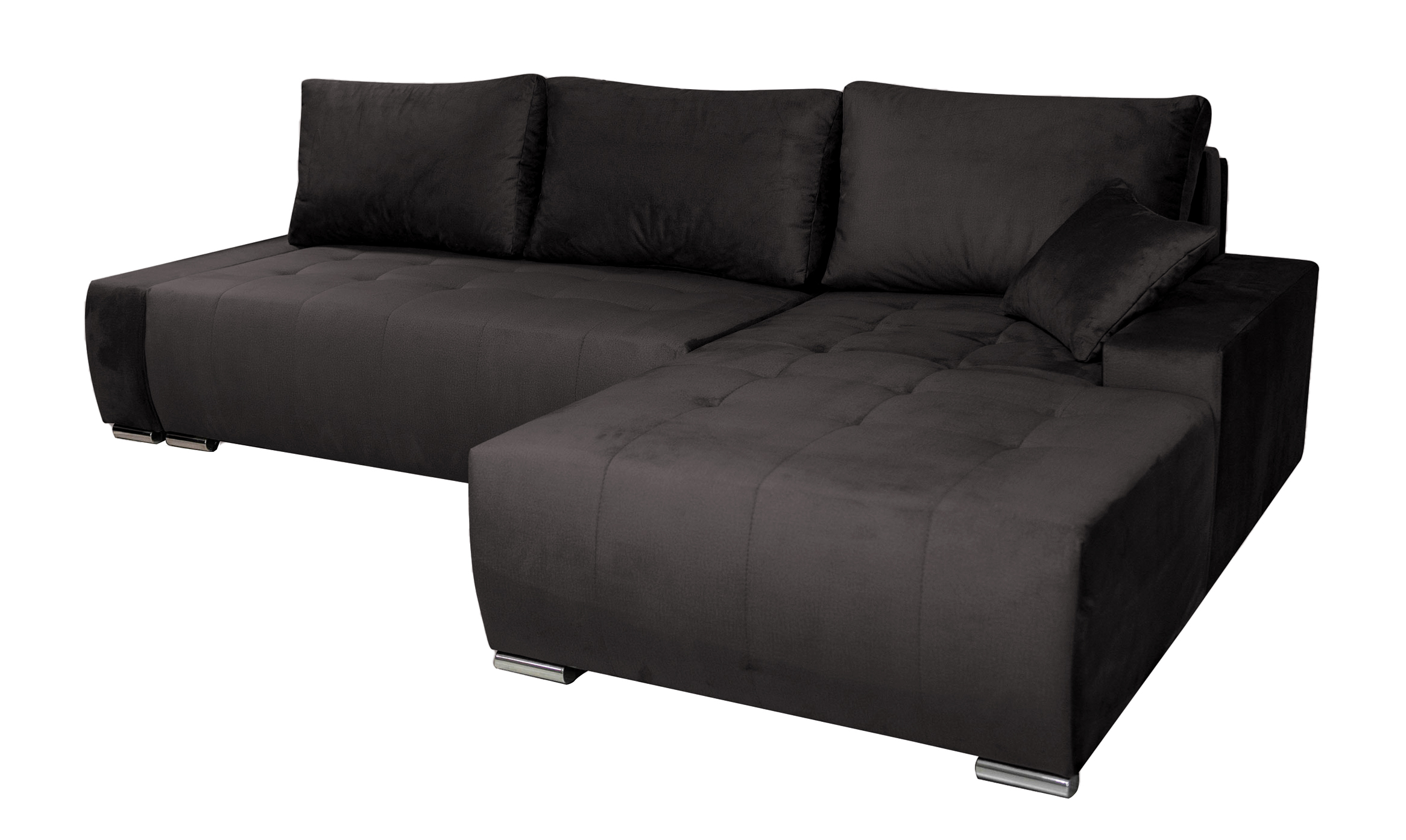 Narożnik z funkcją spania Manados L-kształtny z pojemnikiem ciemnoszary velvet prawostronny - zdjęcie 1