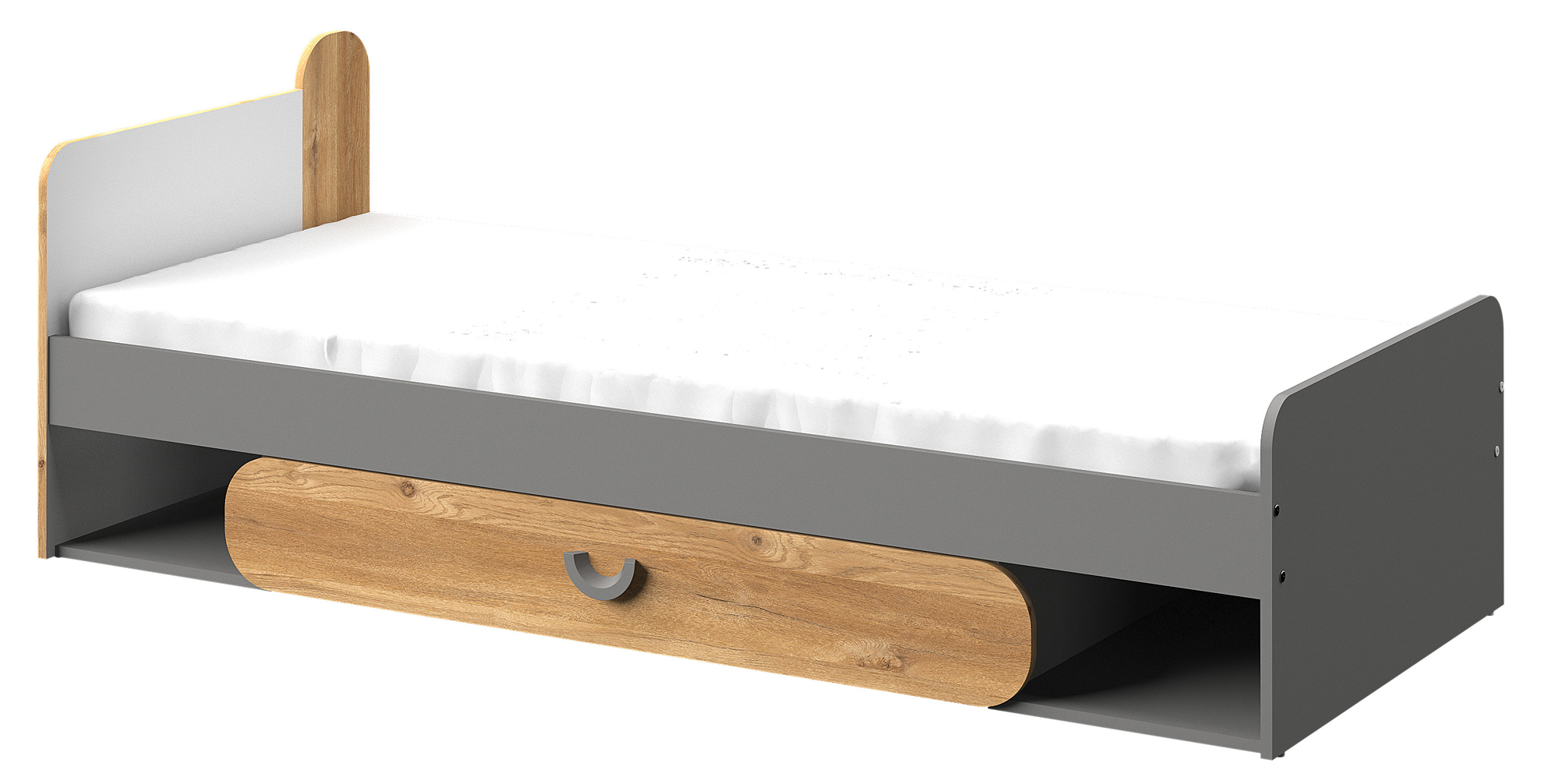 Łóżko młodzieżowe Gamona 195x80 cm szufladą jasny grafit / dąb nash / biały - zdjęcie 1
