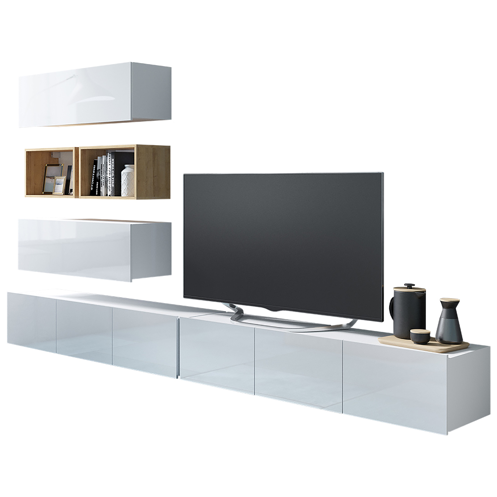 Meblościanka Kirdon z dwiema otwartymi półkami Biały / Dąb złoty  - zdjęcie 1