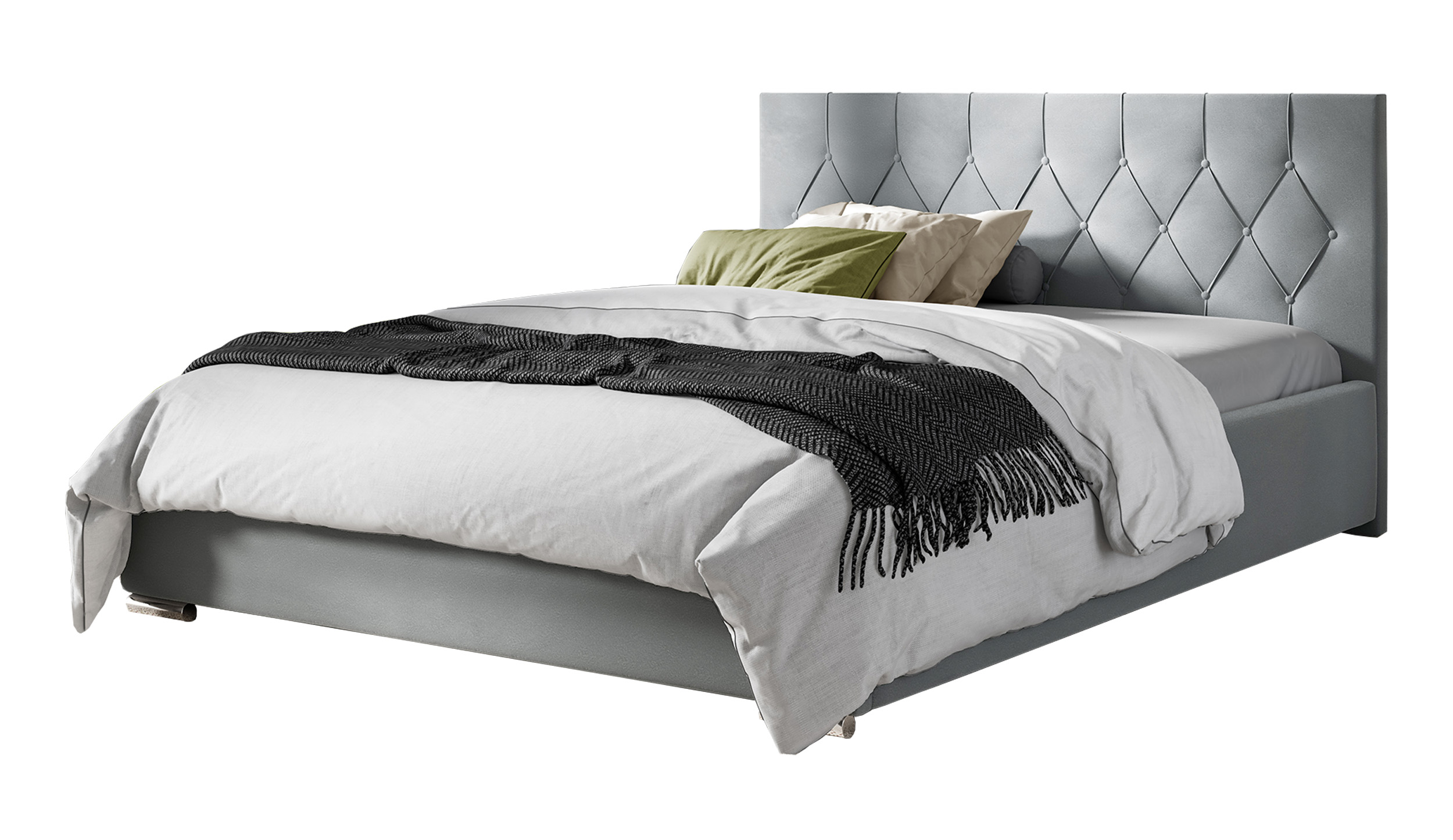 Łóżko kontynentalne Tunja 140x200 ze stelażem metalowym szare - zdjęcie 1