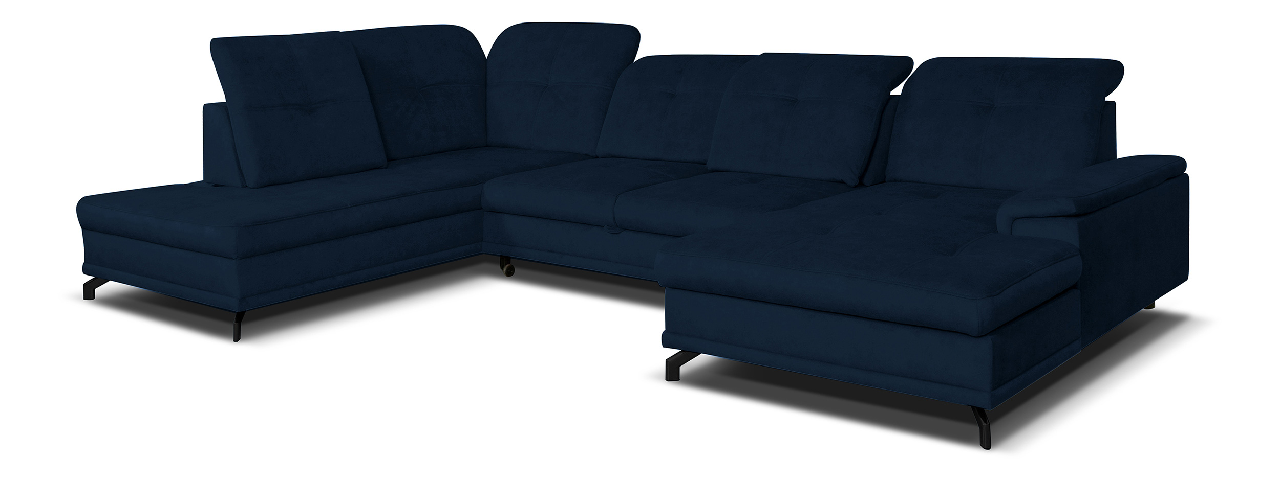 Narożnik z funkcją spania Berberati U-kształtny granatowy nogi czarne z pojemnikiem velvet hydrofobowy prawostronny - zdjęcie 1