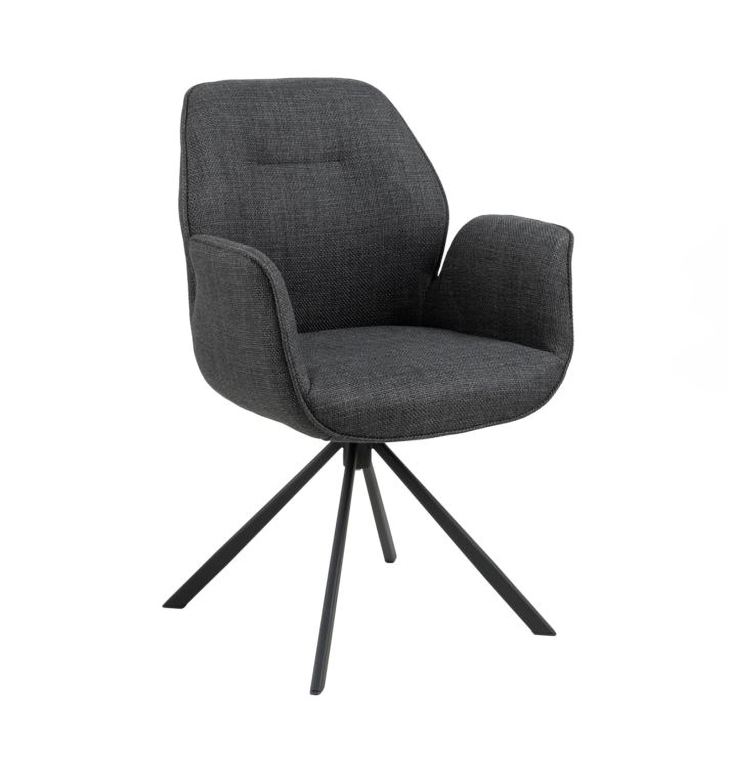 Krzesło tapicerowane z podłokietnikami Loera obrotowe na metalowych czarnych nóżkach ciemnoszare - zdjęcie 1