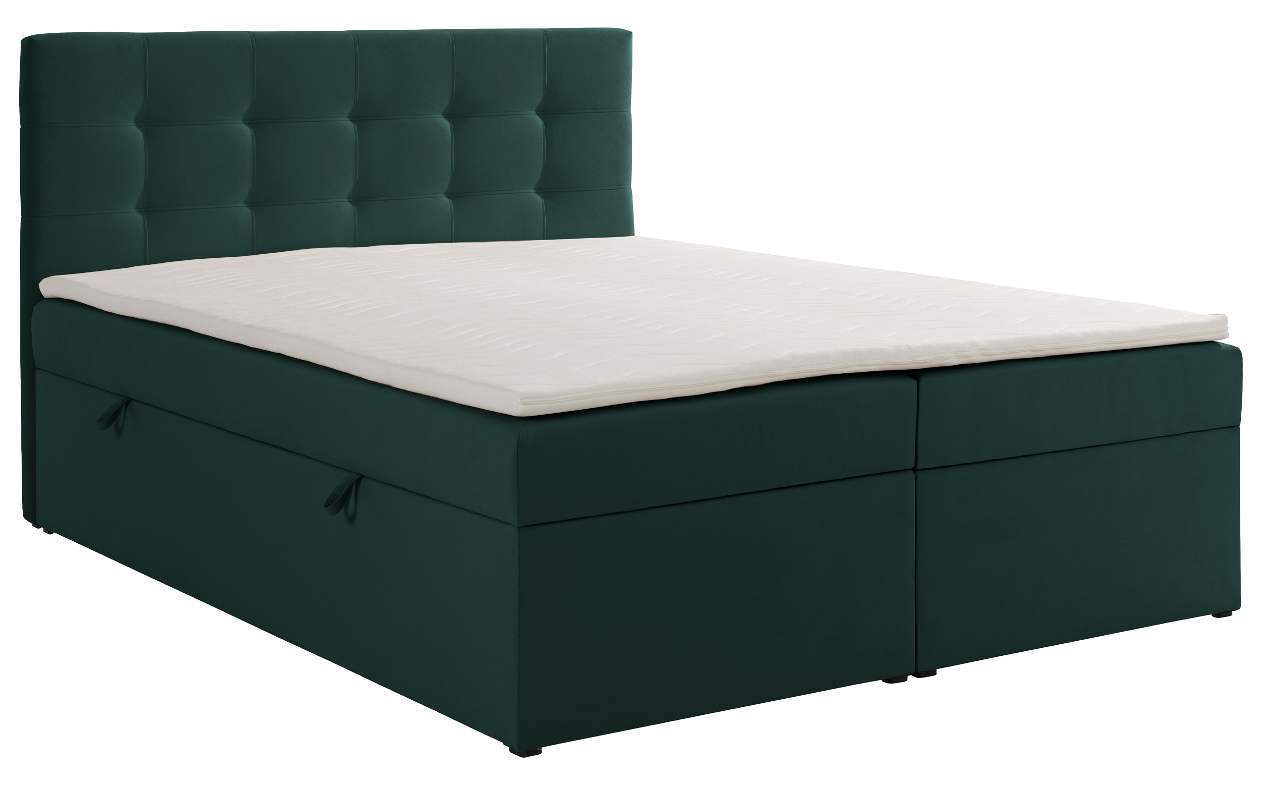 Łóżko kontynentalne 140x200 cm Ronneo z pojemnikami i topperem zielone welur - zdjęcie 1
