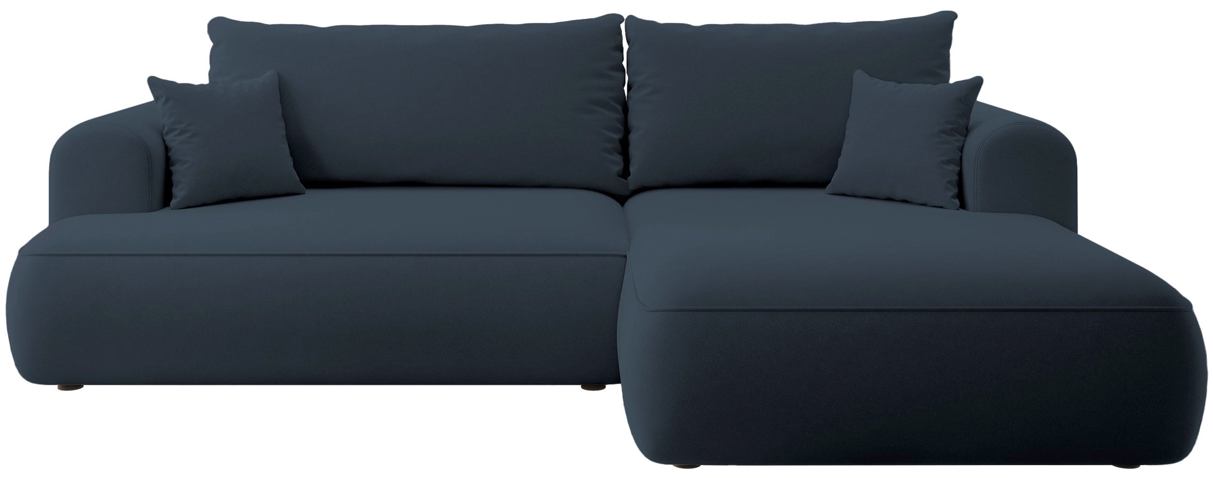 Ecksofa mit Schlafunktion Ovo L-förmig dunkelblauer Velours mit Stauraum in pflegeleichter Stoffausführung rechtsseitig