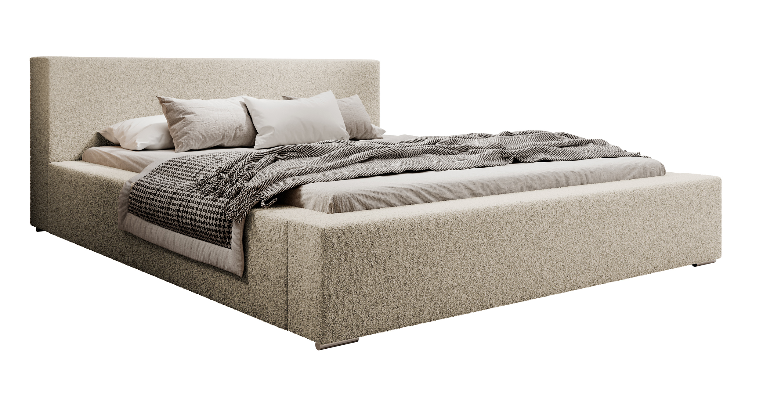 Łóżko tapicerowane 180x200 cm Pancetto z pojemnikiem kremowe boucle - zdjęcie 1