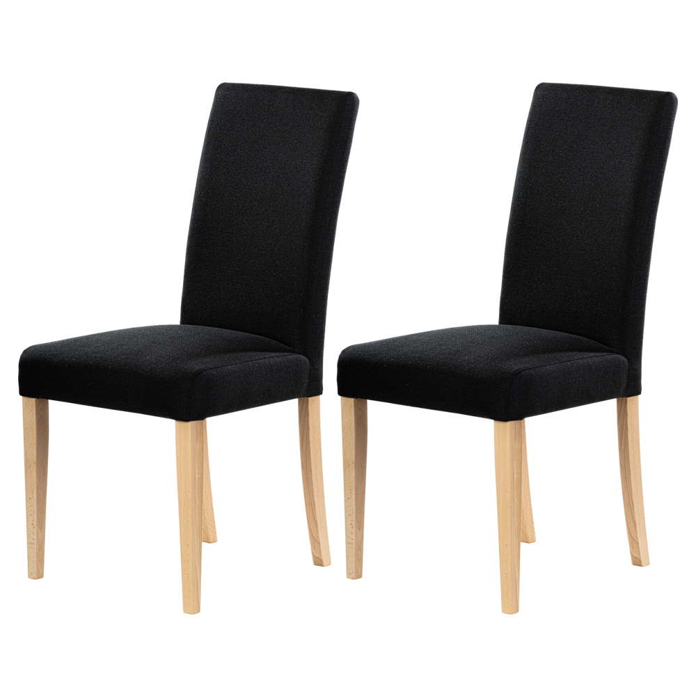 Zestaw dwóch krzeseł tapicerowanych Aterin czarne w tkaninie hydrofobowej na bukowej podstawie