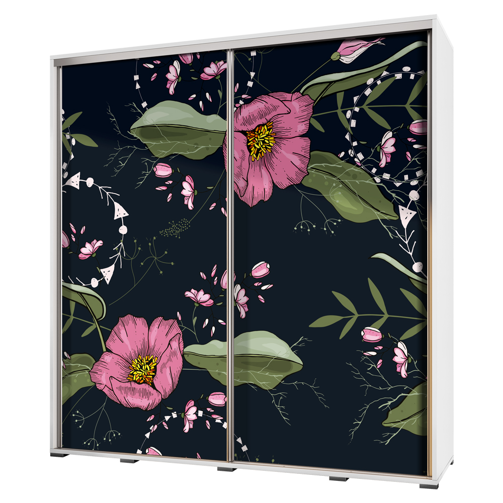 Szafa przesuwna Wenecja 205 cm Malowane kwiaty na czarnym tle - zdjęcie 1