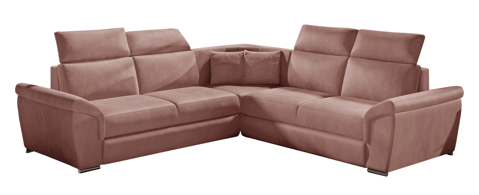 Narożnik z funkcją spania Koraj L-kształtny z pojemnikiem uniwersalny różowy welwet hydrofobowy - zdjęcie 1