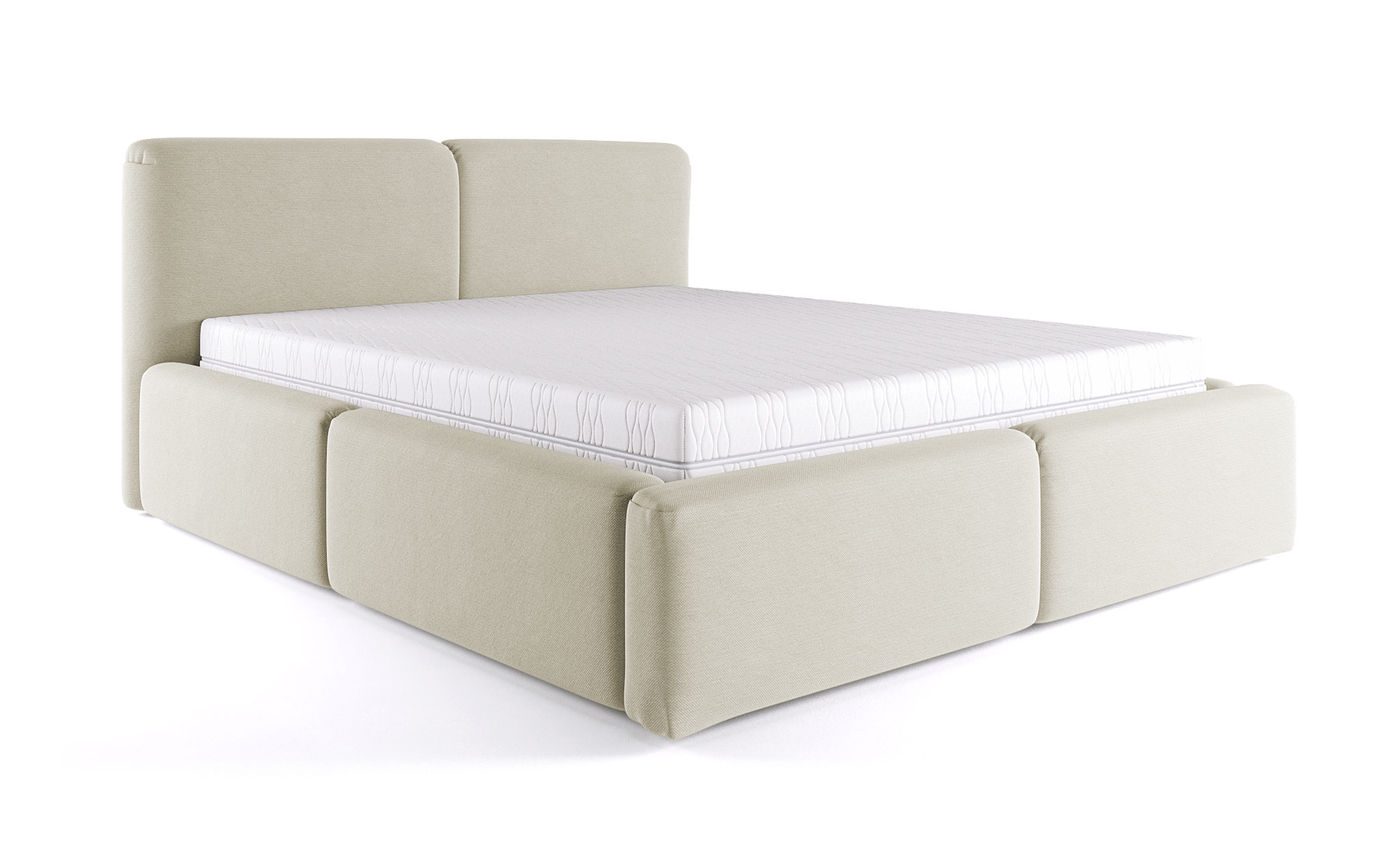 Łóżko tapicerowane 160x200 cm Papillo jasnobeżowe z pojemnikiem steleż metalowy podnośnik gazowy - zdjęcie 1