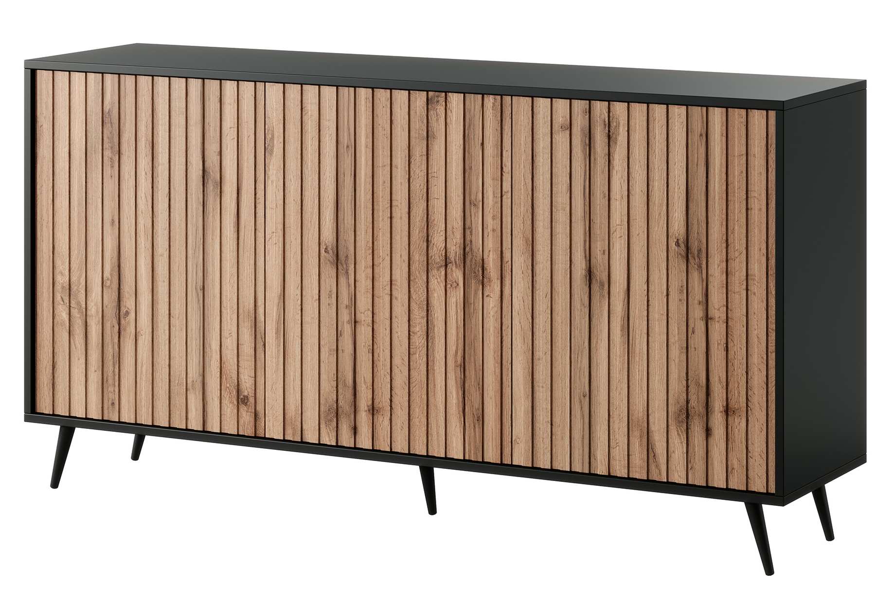 Komoda Bello z lamelowymi frontami 154 cm czarna/dąb wotan - zdjęcie 1