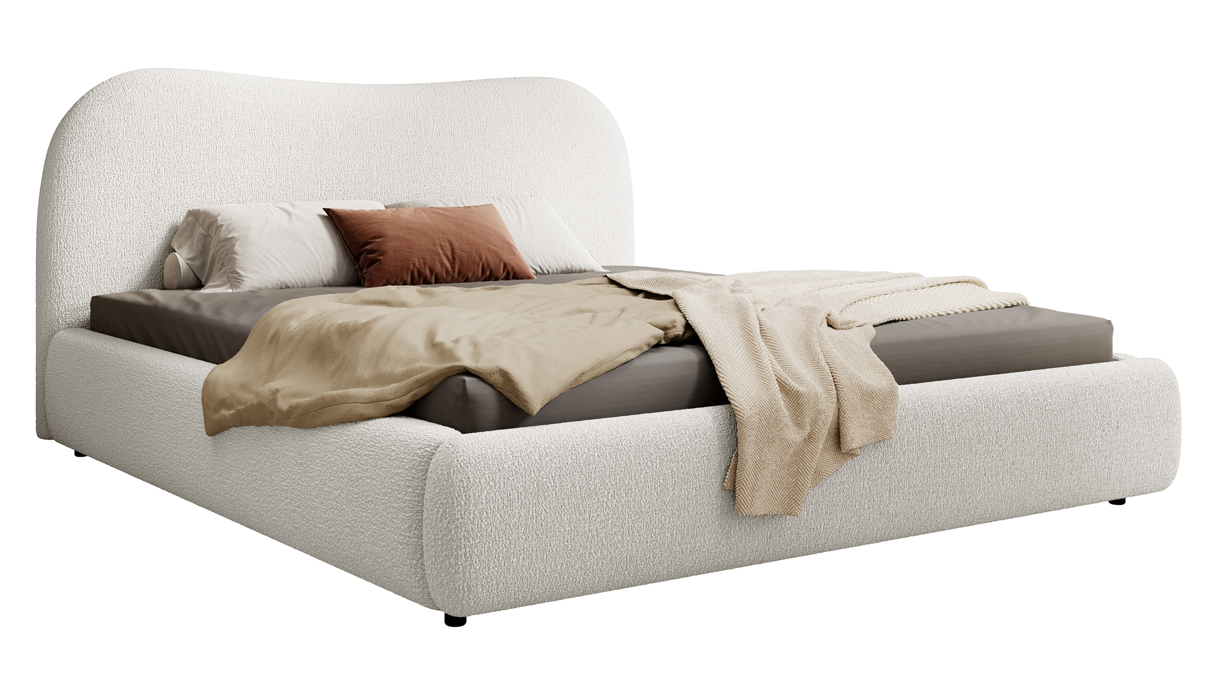 Łóżko tapicerowane Simsalo 140x200 cm z pojemnikiem kremowe boucle - zdjęcie 1