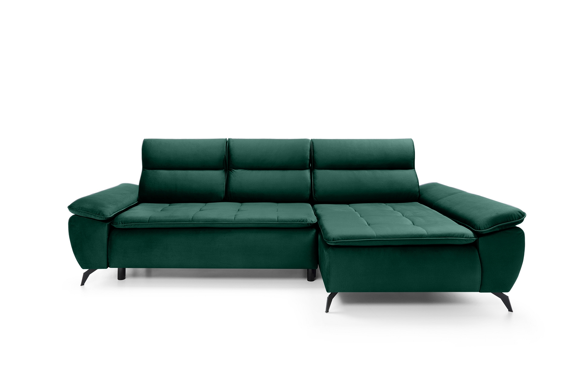 Narożnik z funkcją spania Gelroos L-kształtny z pojemnikiem zielony welwet hydrofobowy prawostronny - zdjęcie 1