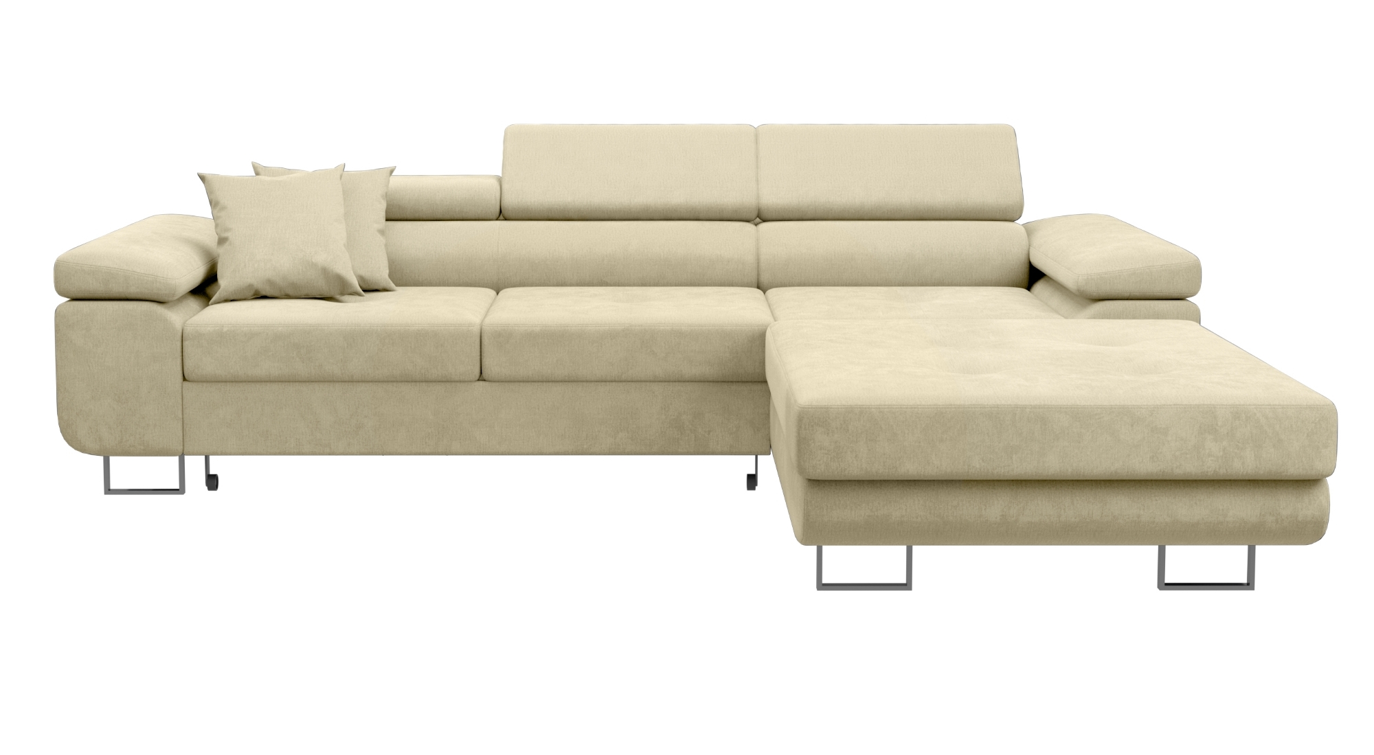 Narożnik z funkcją spania Ganta L-kształtny z pojemnikiem beżowy welur hydrofobowy prawostronny