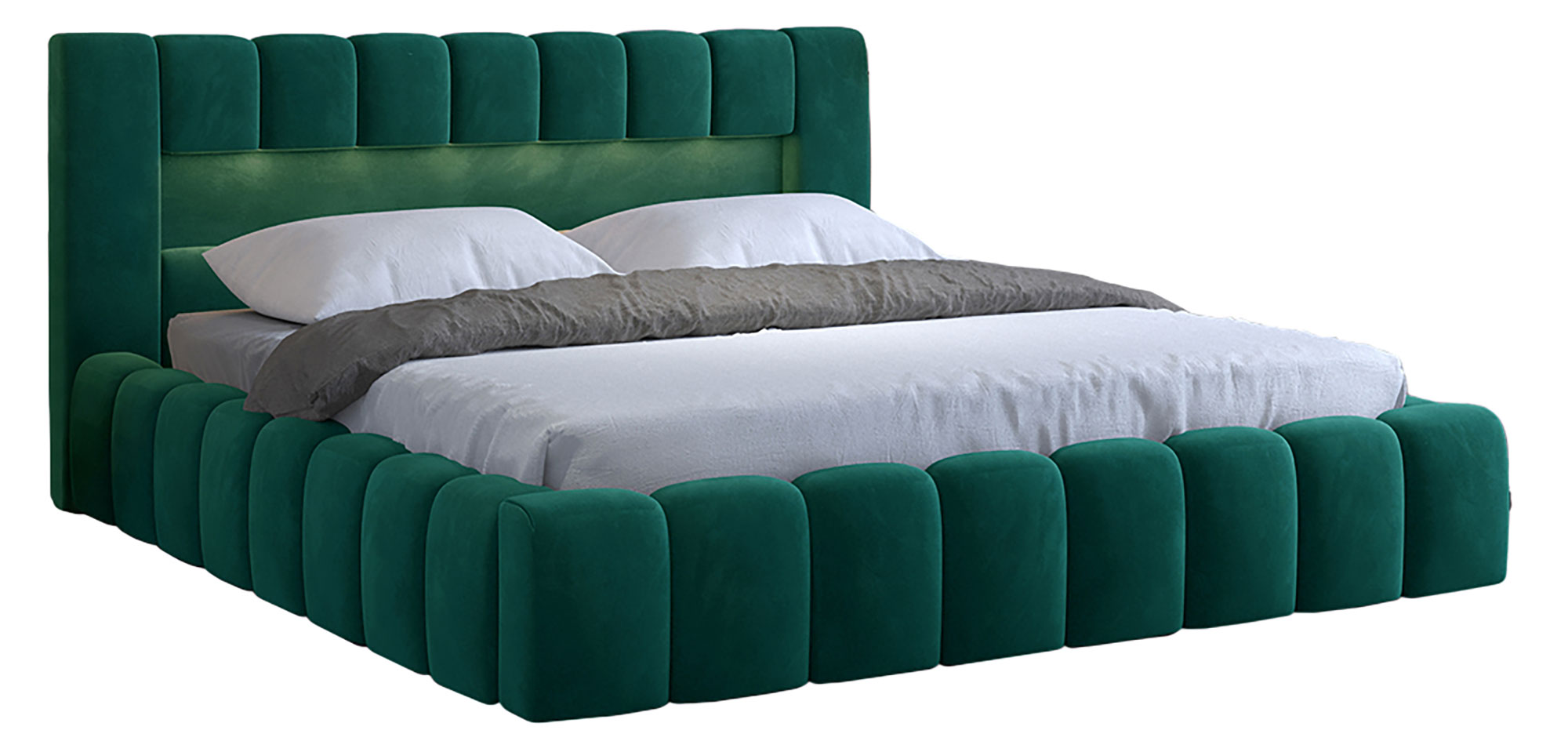 Łóżko tapicerowane 140x200 cm Rodeiro z pojemnikami i oświetleniem zielone welwet hydrofobowy - zdjęcie 1