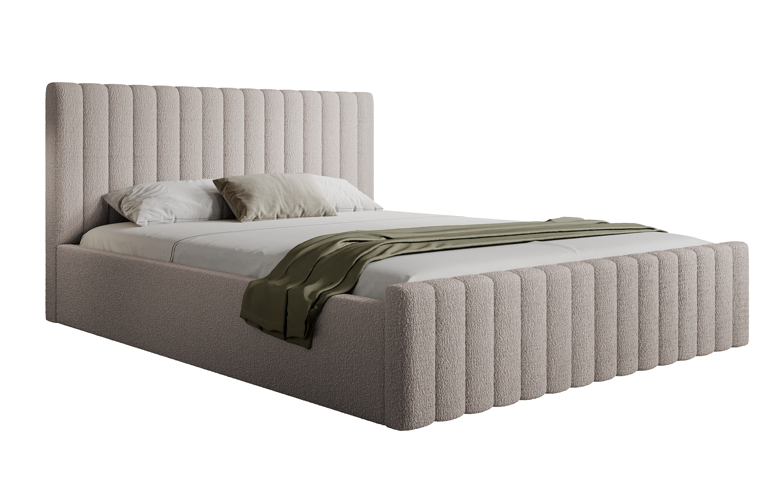 Łóżko tapicerowane 180x200 cm Ramone ciemnobeżowe z pojemnikiem boucle nogi czarne - zdjęcie 1