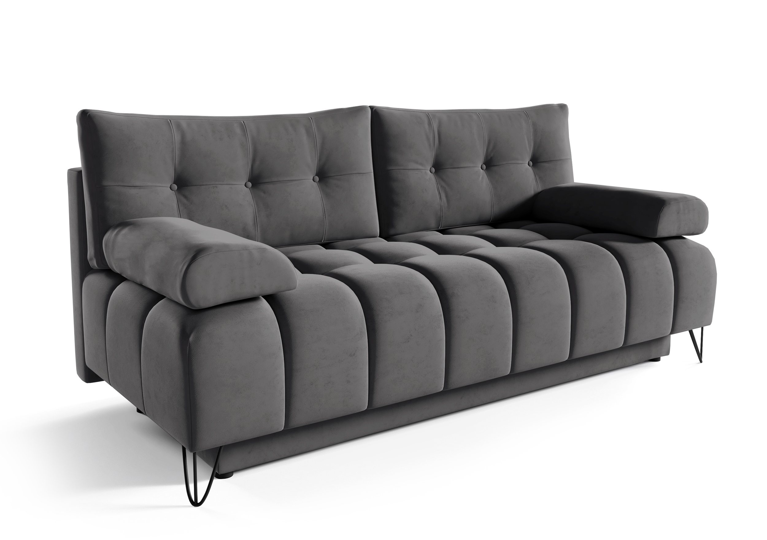 Kanapa rozkładana trzyosobowa Bareli szara z pojemnikiem welur hydrofobowy - zdjęcie 1