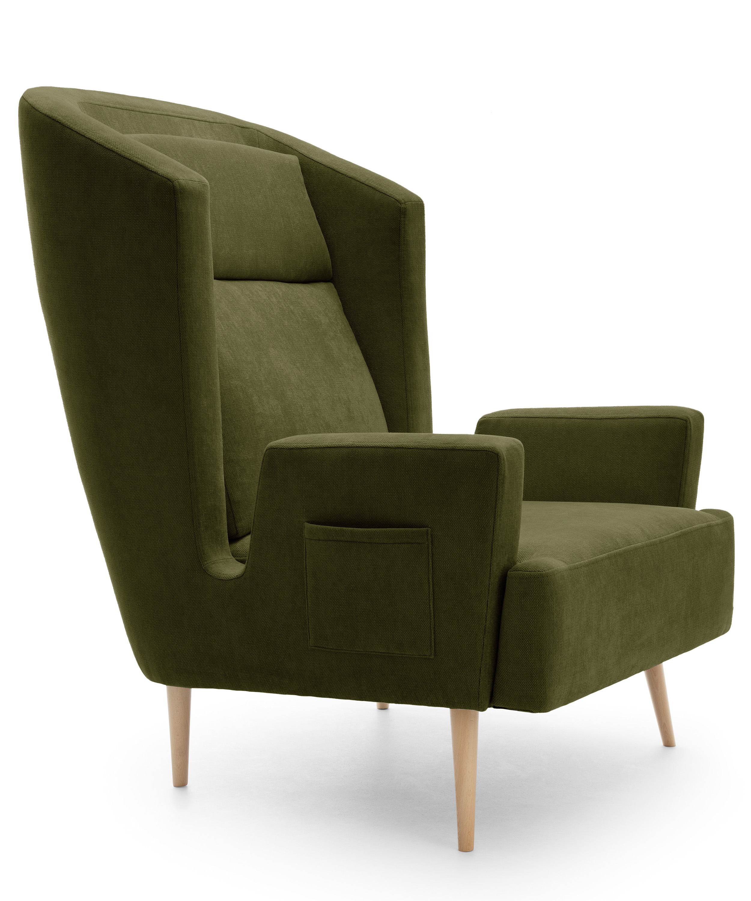 Fotel wypoczynkowy uszak Tegmine z gazetnikiem w podłokietniku oliwkowy plecionka hydrofobowa - zdjęcie 1